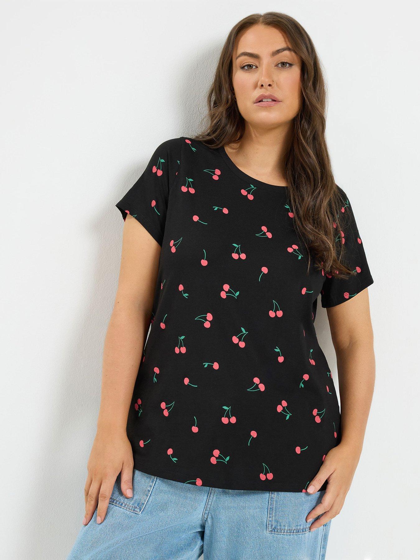 Image 3 of 4 of Yours Women's Curve 2 Pack Short Sleeve T-Shirts - Red/Print
