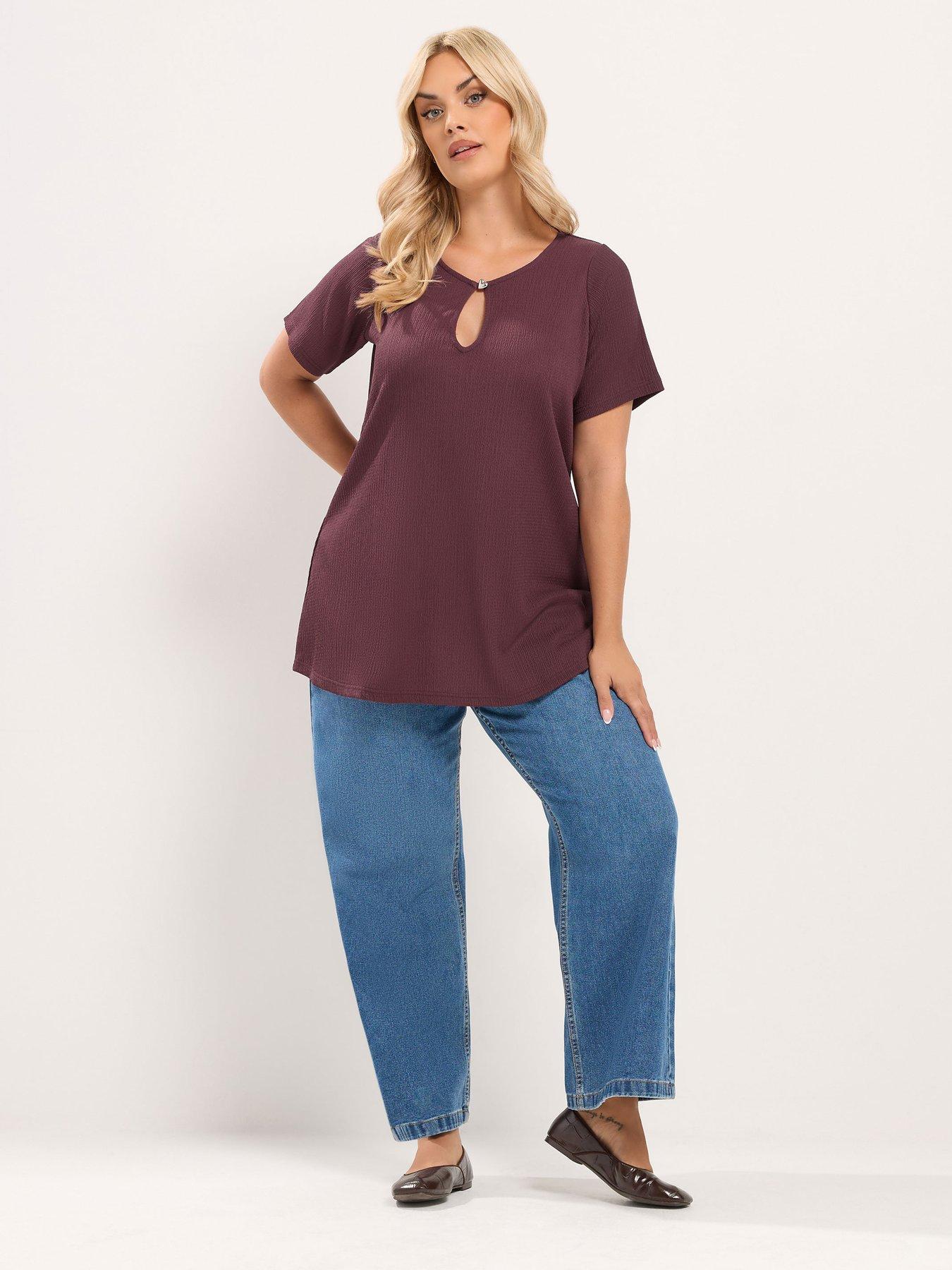 Image 3 of 4 of Yours Curve Button Keyhole Top - Purple