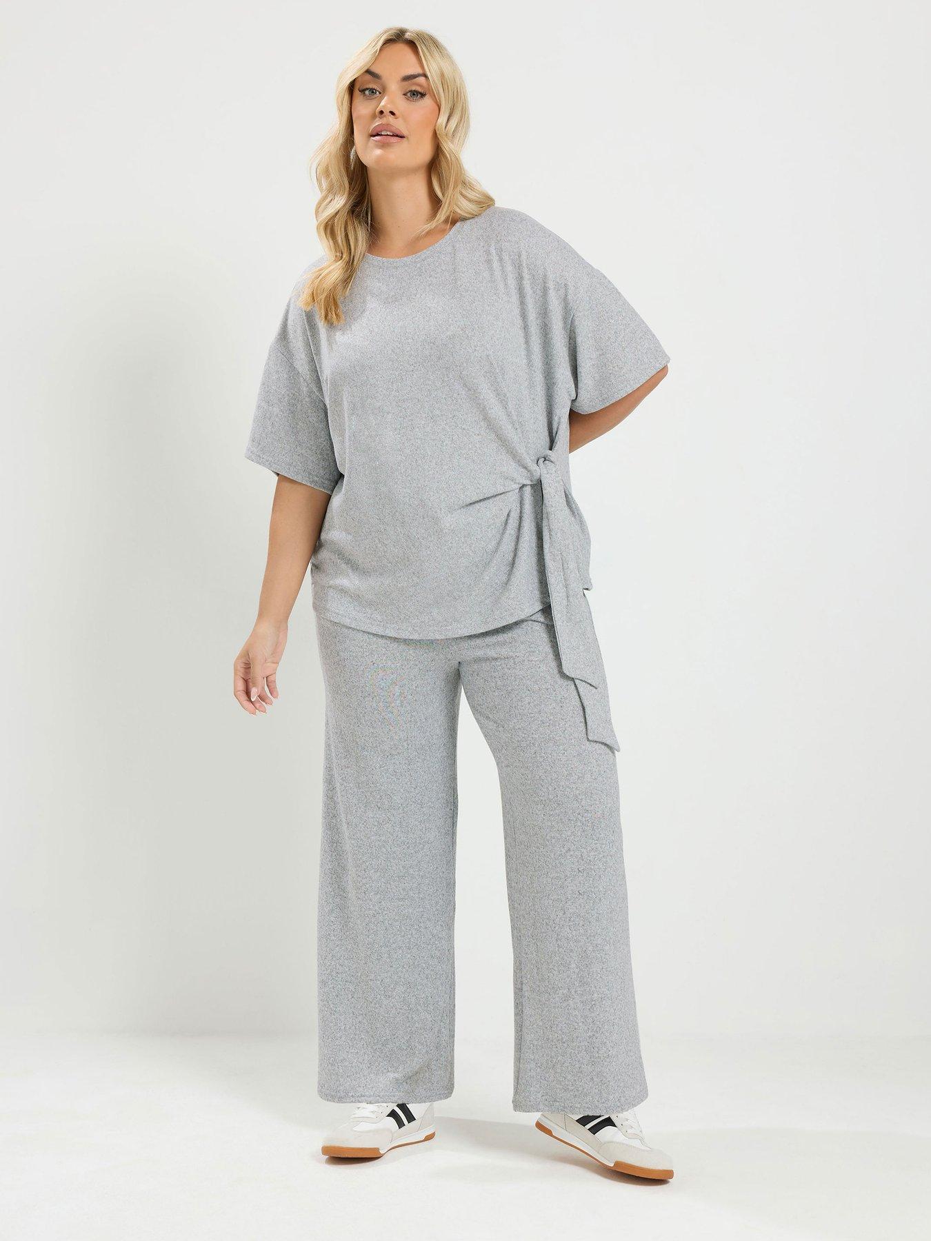 Yours Curve Tie Waist Top And Trouser Set - Grey