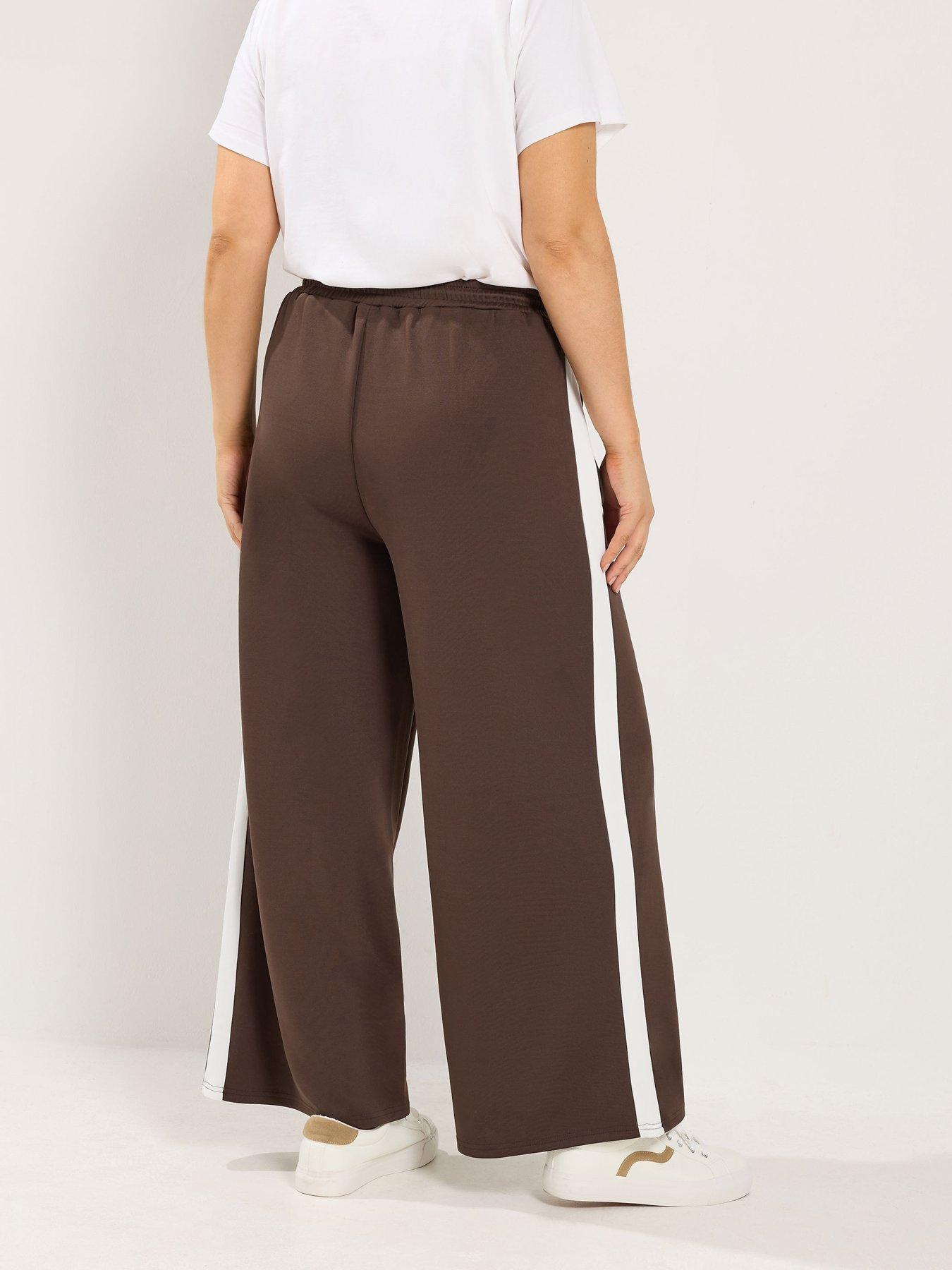 Image 2 of 4 of Yours Womens Curve Side Stripe Wide Leg Jogging Bottoms - Brown