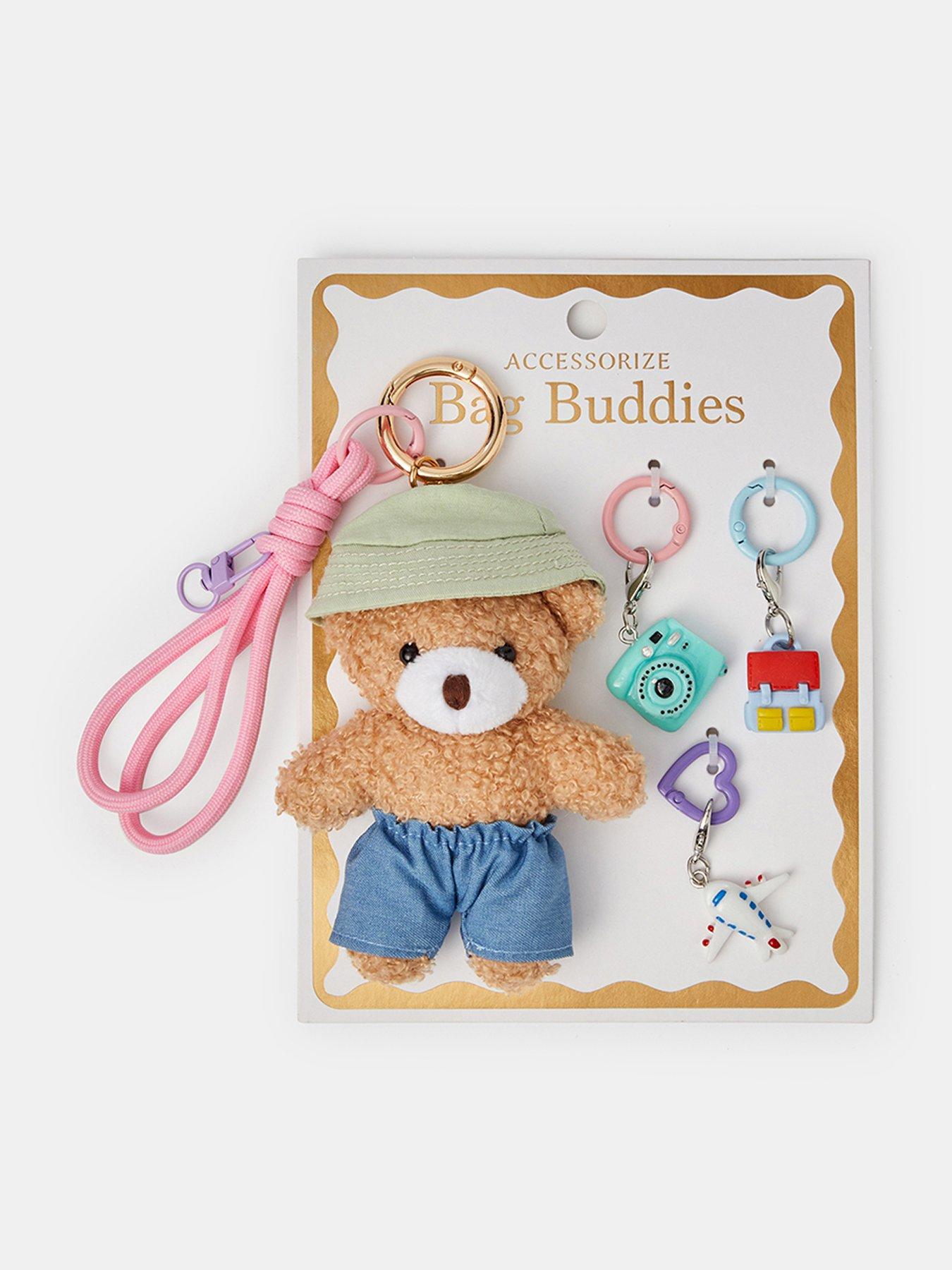 Image 1 of 3 of Accessorize Womens Teddy Charm Bag Buddy - Brown