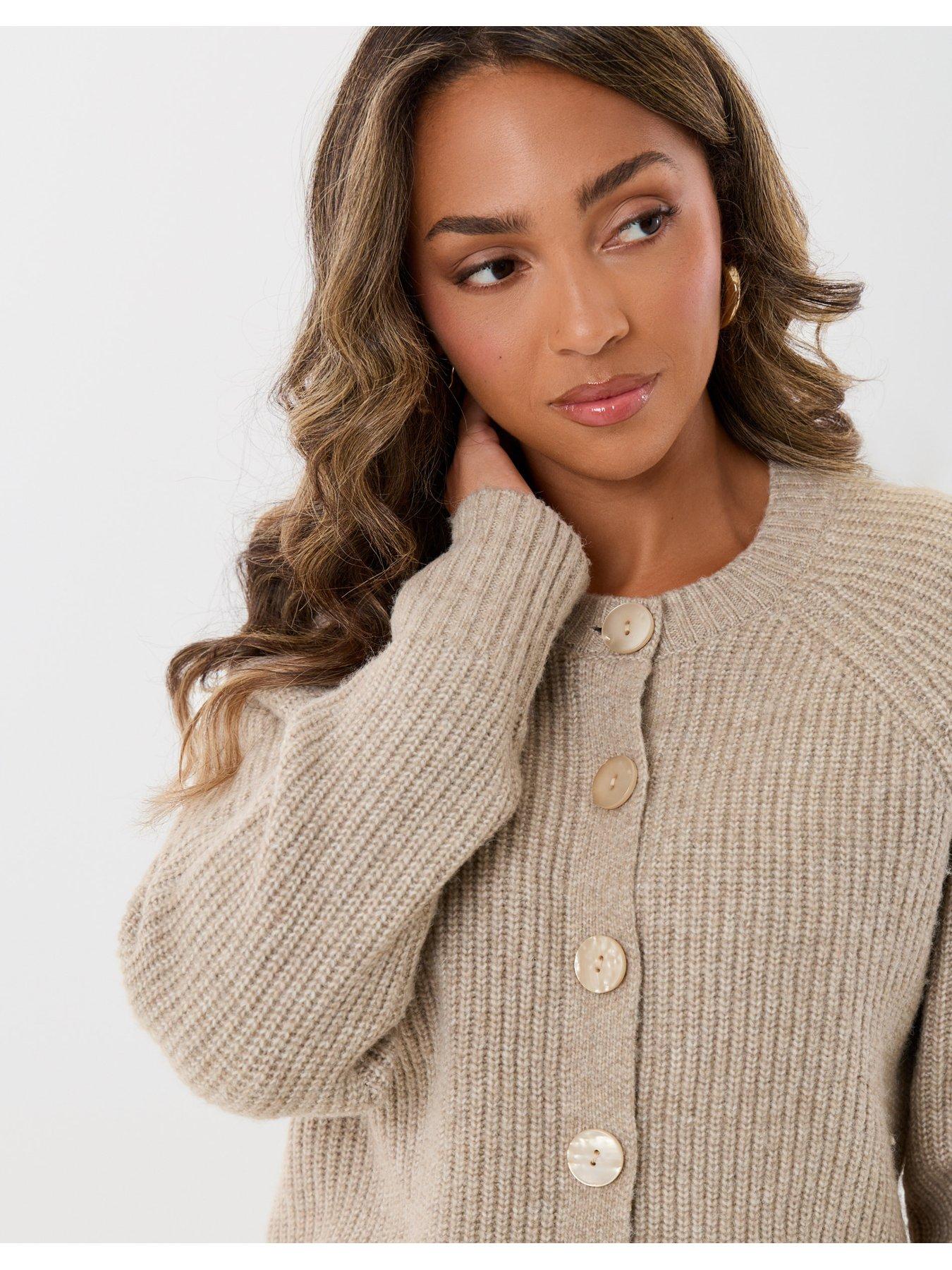 Image 4 of 4 of Threadbare Womens Chunky Rib Button-Through Cardigan - Brown