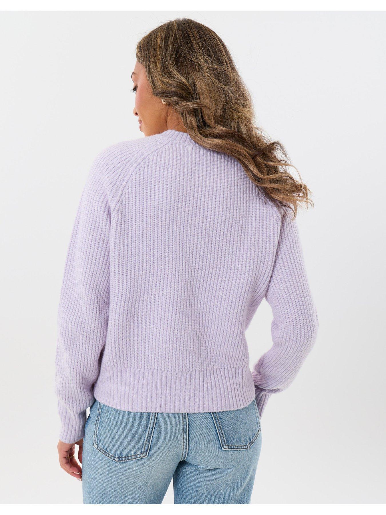 Image 2 of 4 of Threadbare Womens Chunky Ribbed Button-Through Cardigan - Purple