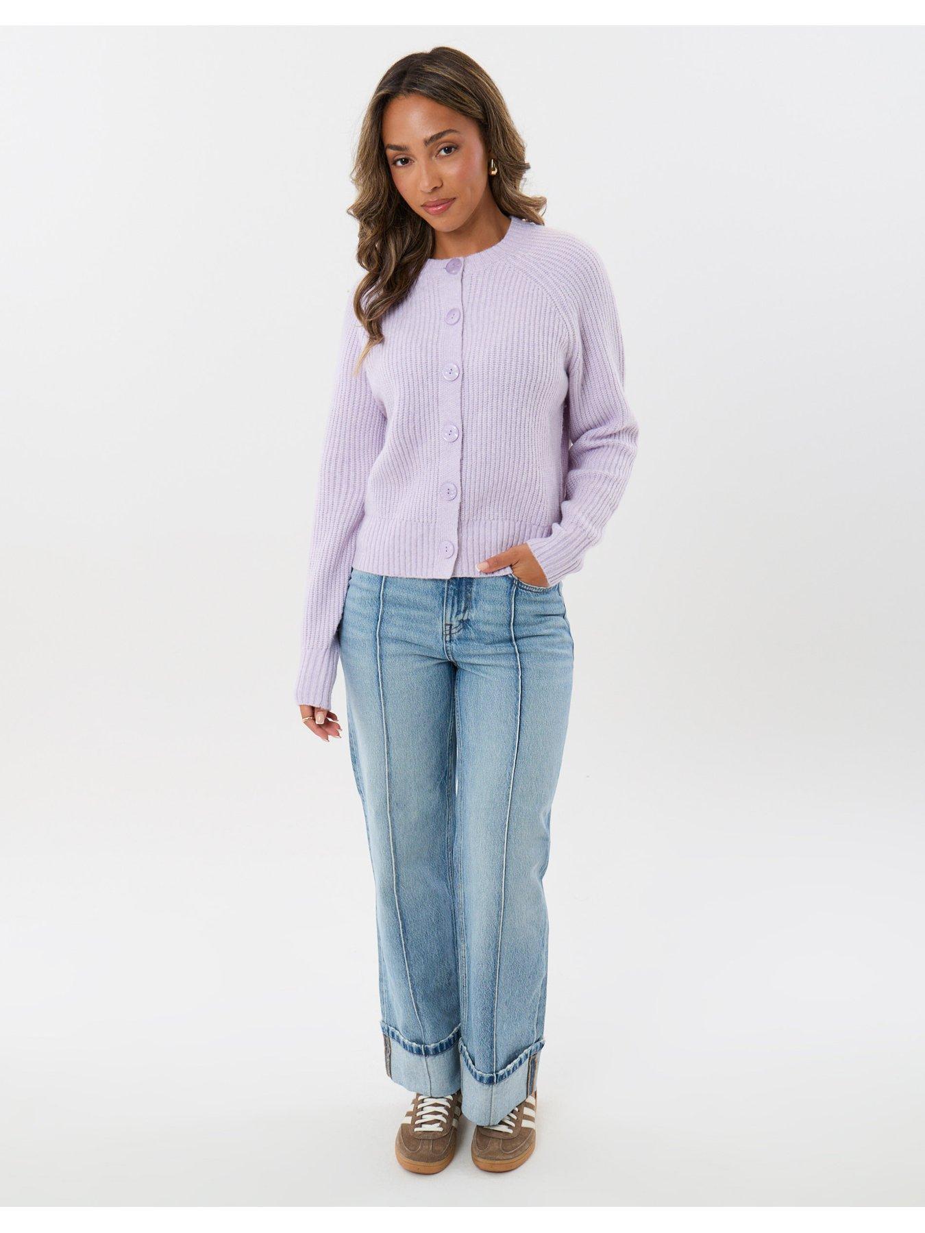Image 3 of 4 of Threadbare Womens Chunky Ribbed Button-Through Cardigan - Purple