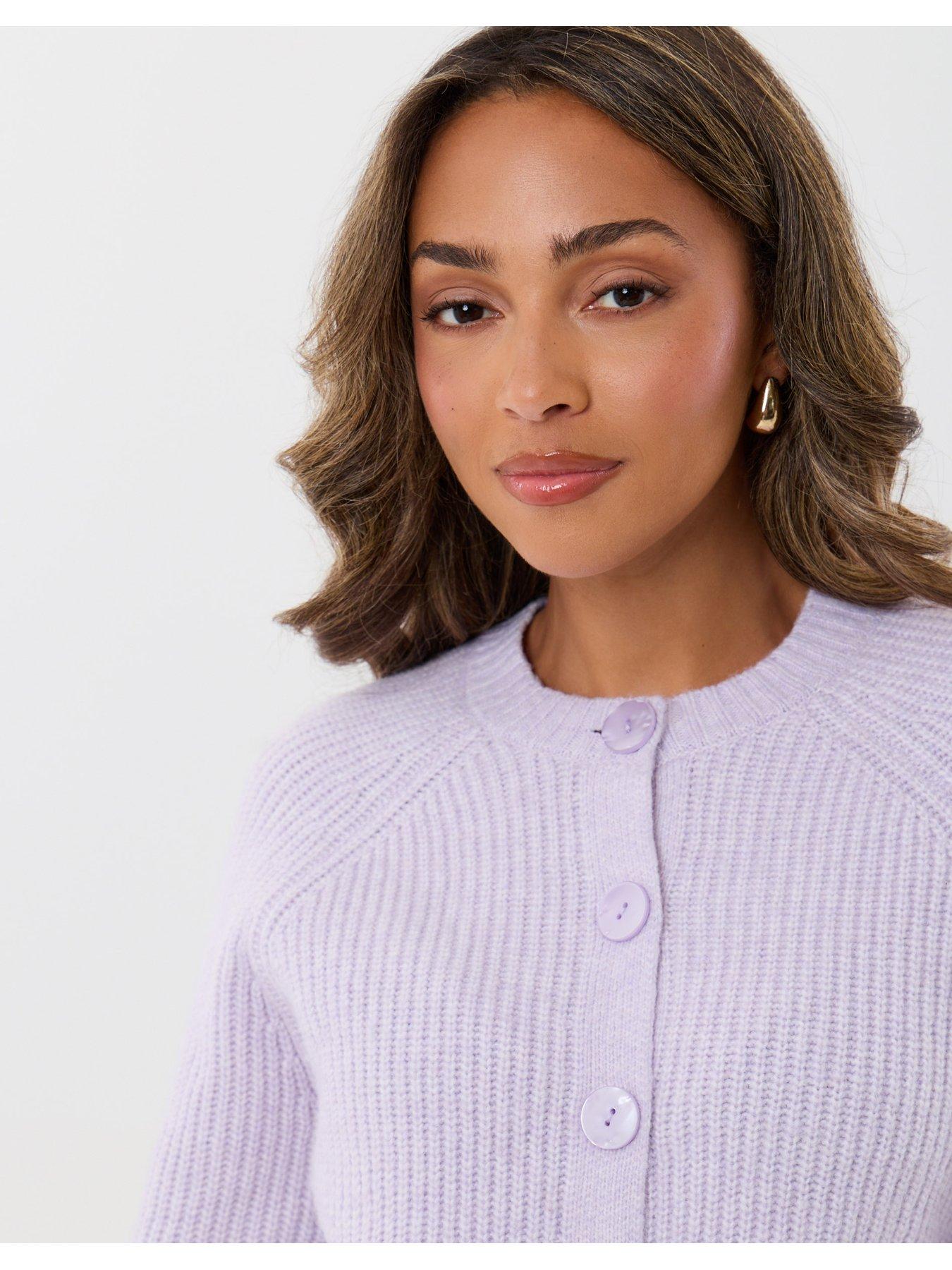 Image 4 of 4 of Threadbare Womens Chunky Ribbed Button-Through Cardigan - Purple