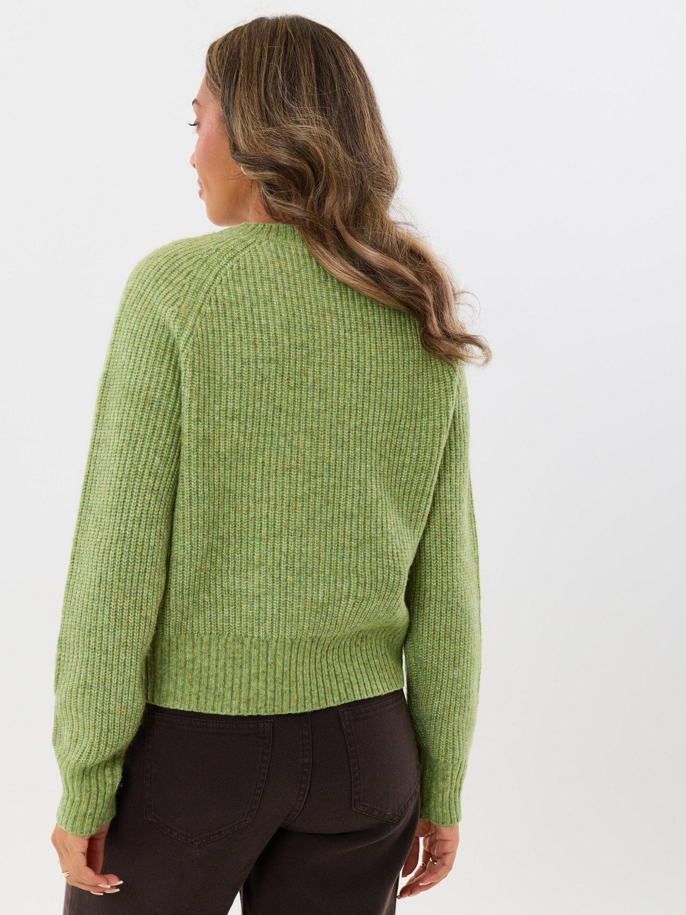 Image 2 of 4 of Threadbare Chunky Knit Crew Neck Cardigan In Green