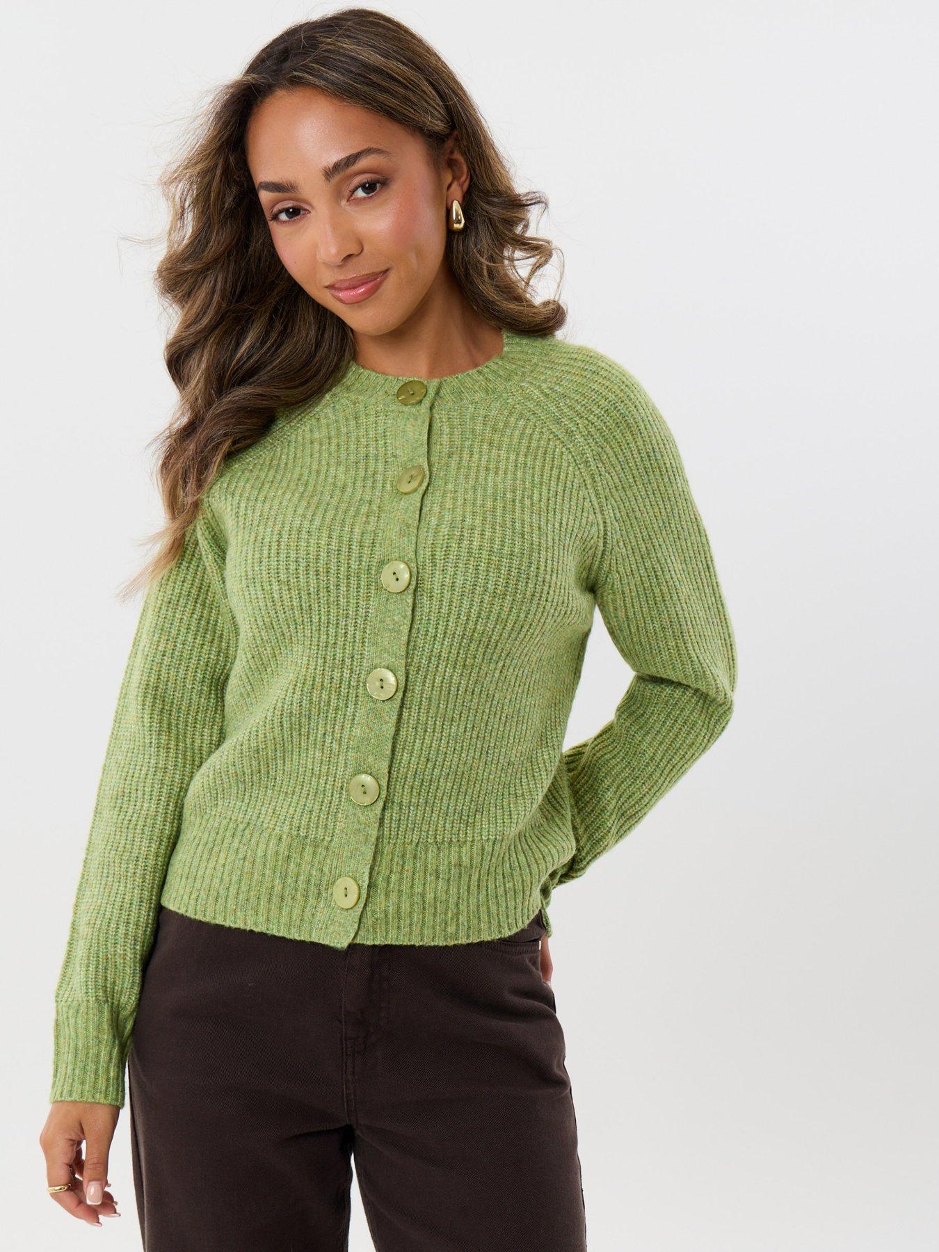 Image 3 of 4 of Threadbare Chunky Knit Crew Neck Cardigan In Green