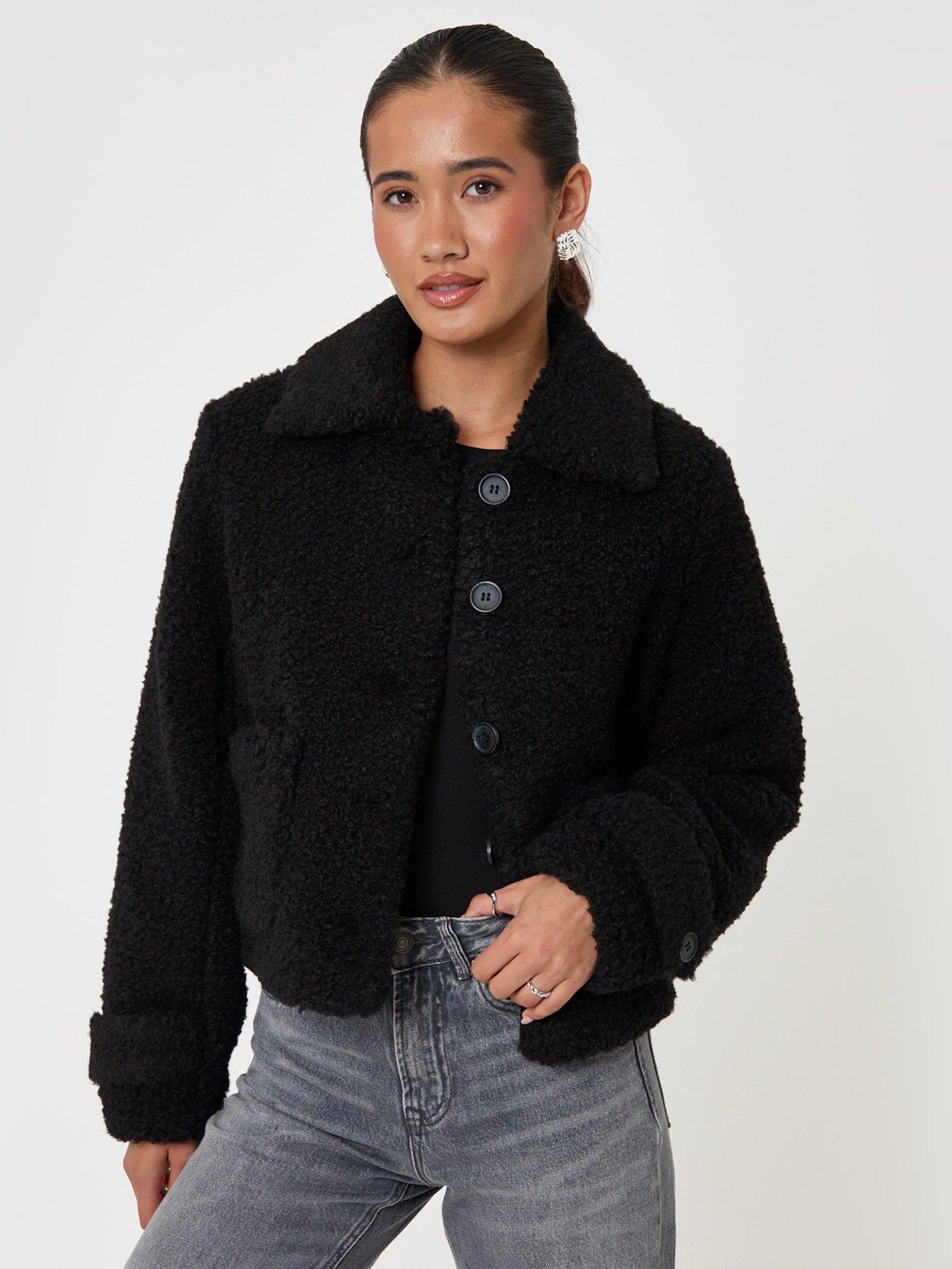Image 1 of 4 of Threadbare Borg Cropped Jacket In Black