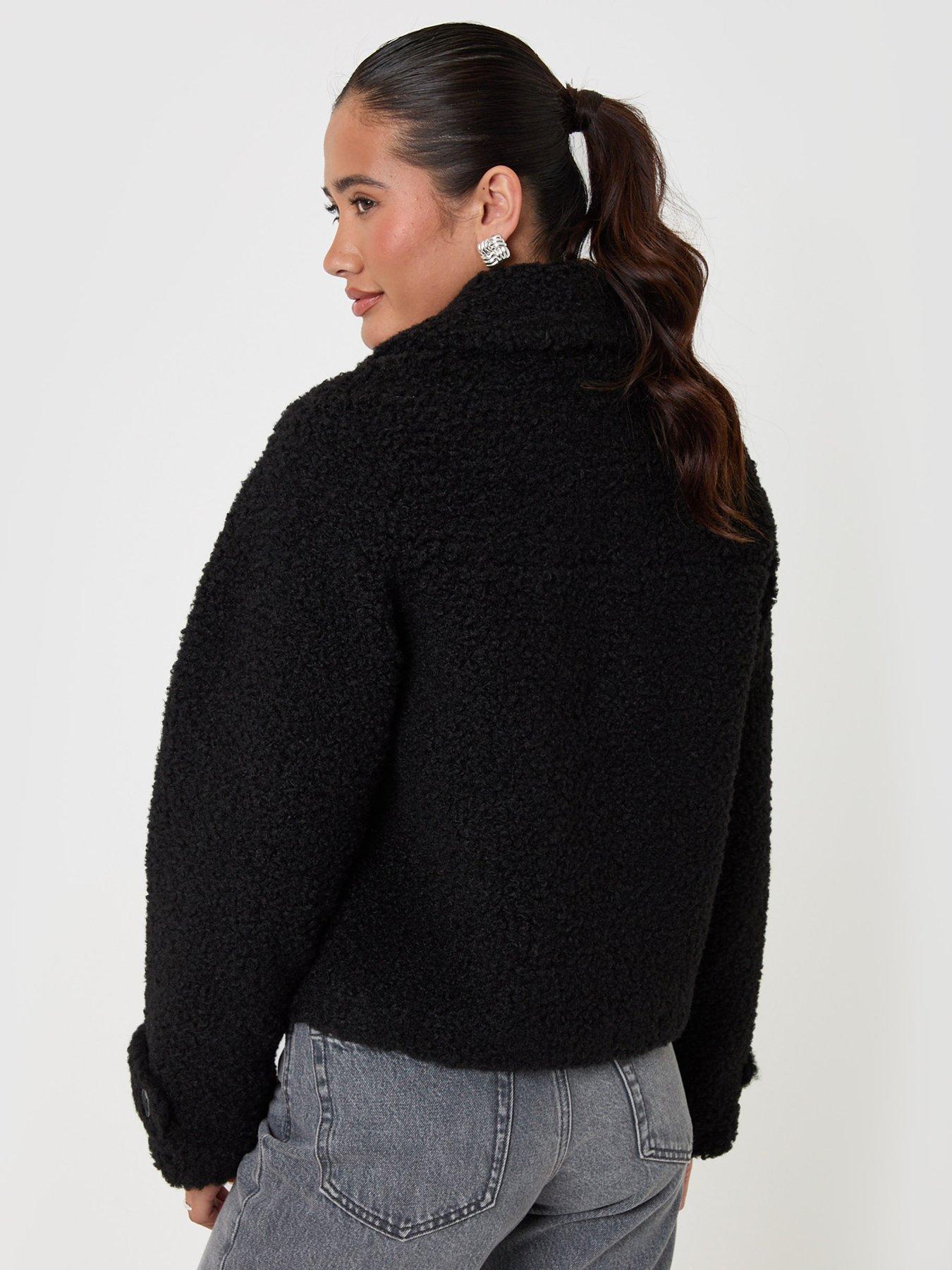 Image 2 of 4 of Threadbare Borg Cropped Jacket In Black