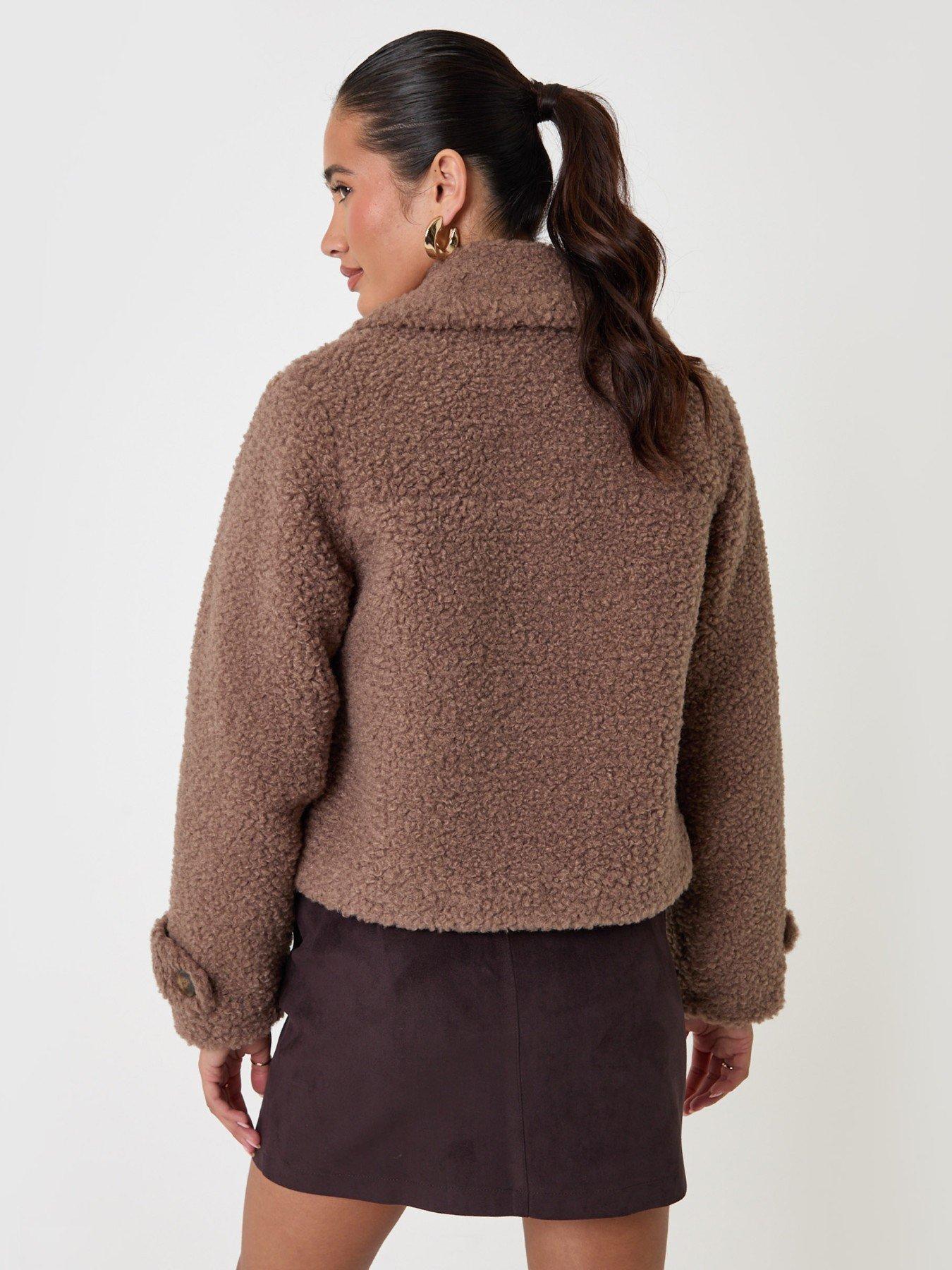 Image 2 of 4 of Threadbare Borg Cropped Jacket In Mink Brown