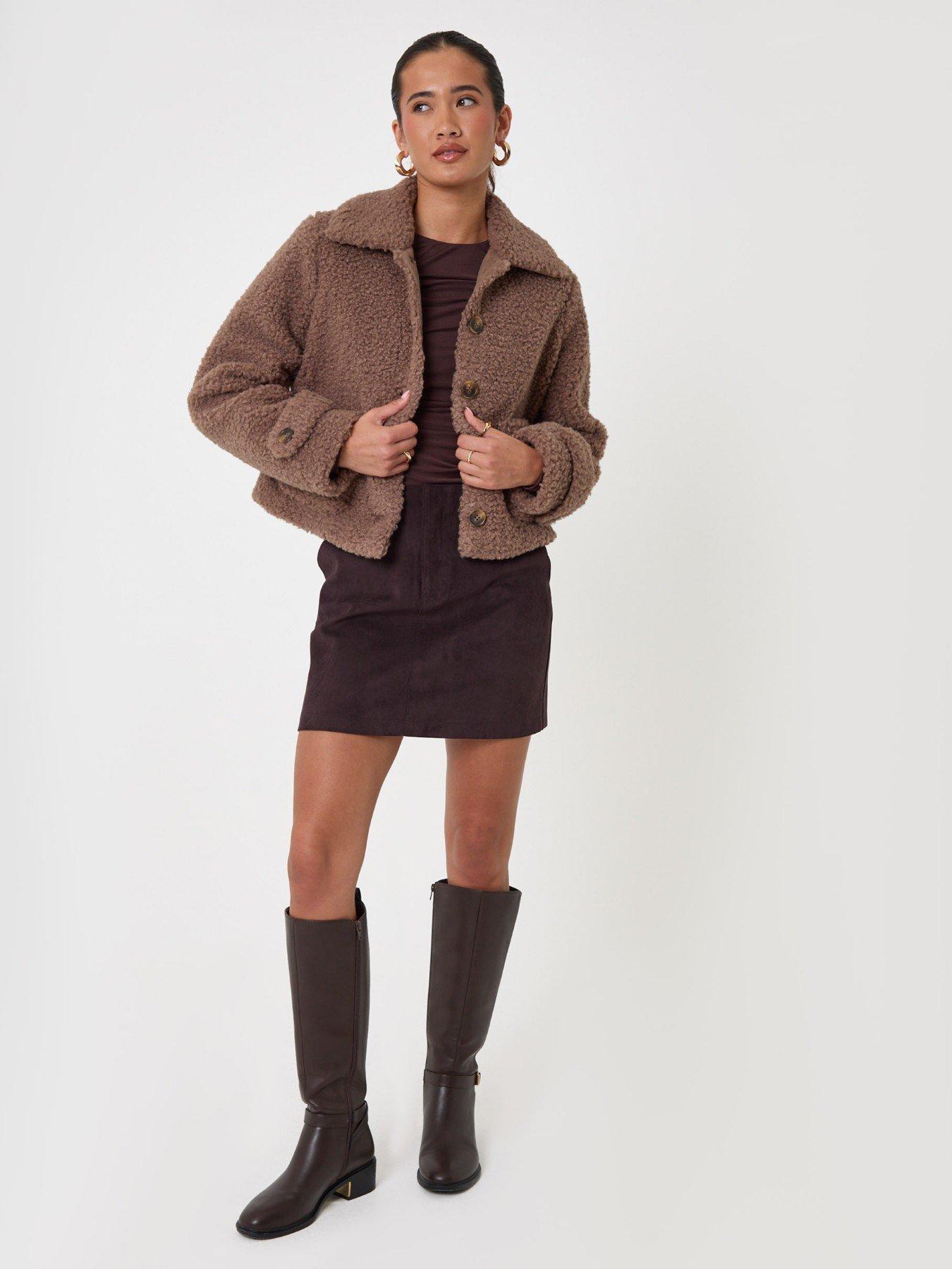 Image 3 of 4 of Threadbare Borg Cropped Jacket In Mink Brown
