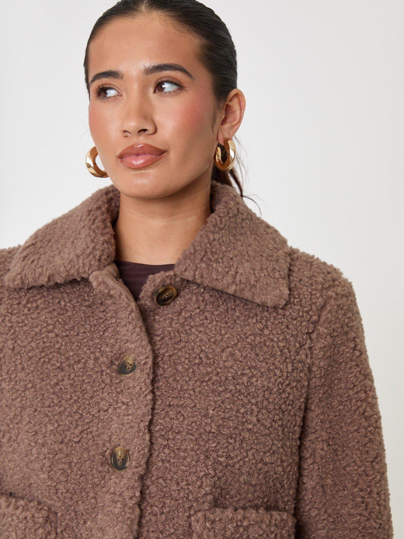 Image 4 of 4 of Threadbare Borg Cropped Jacket In Mink Brown