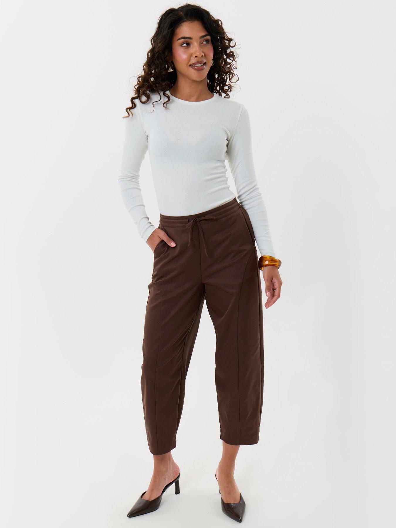 Image 1 of 4 of Threadbare Womens Curved Seam Barrel Leg Trousers - Brown