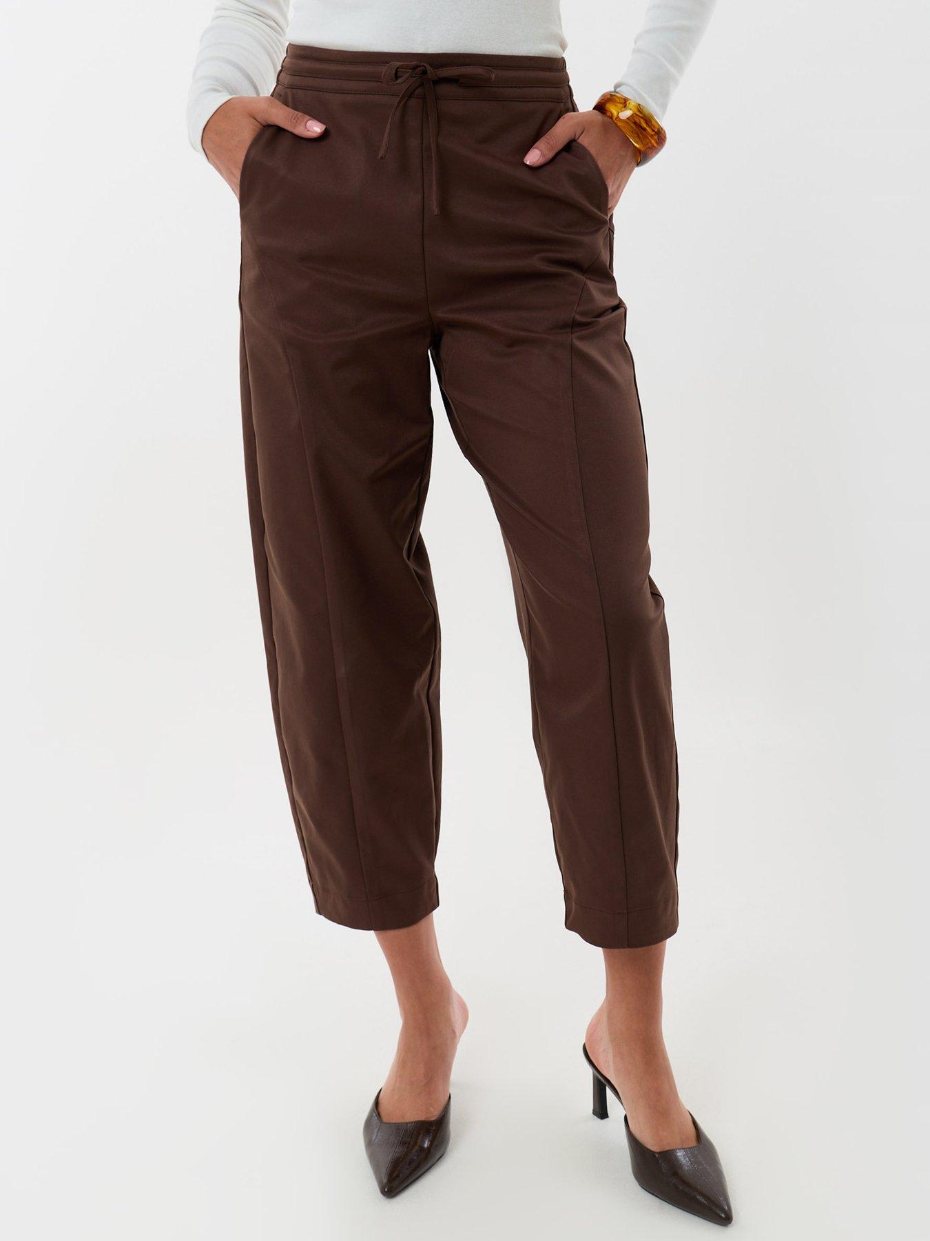 Image 2 of 4 of Threadbare Womens Curved Seam Barrel Leg Trousers - Brown