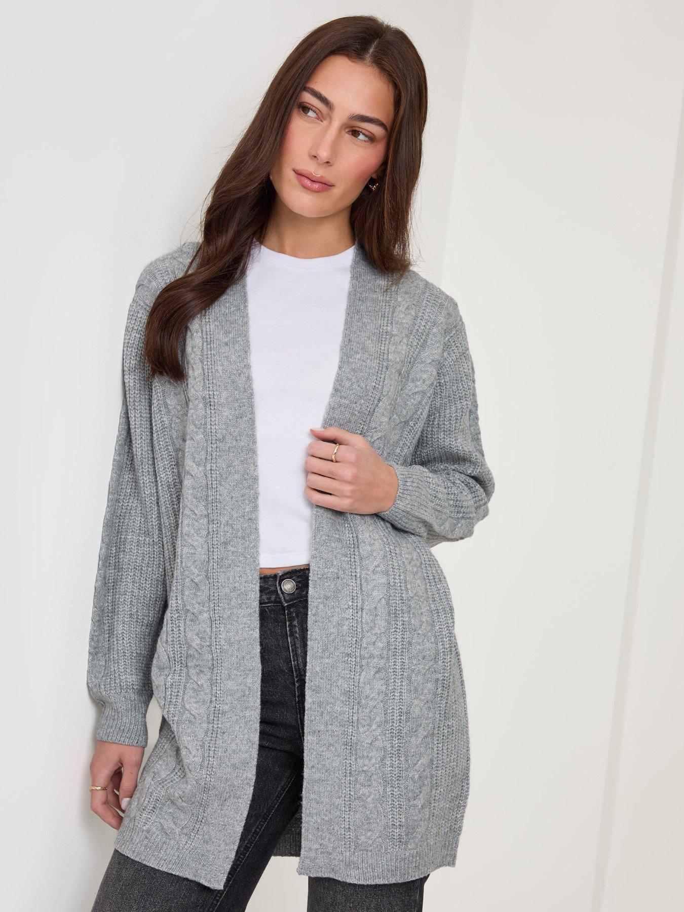 Image 1 of 5 of Threadbare Womens Cable Knit Open Front Cardigan - Grey