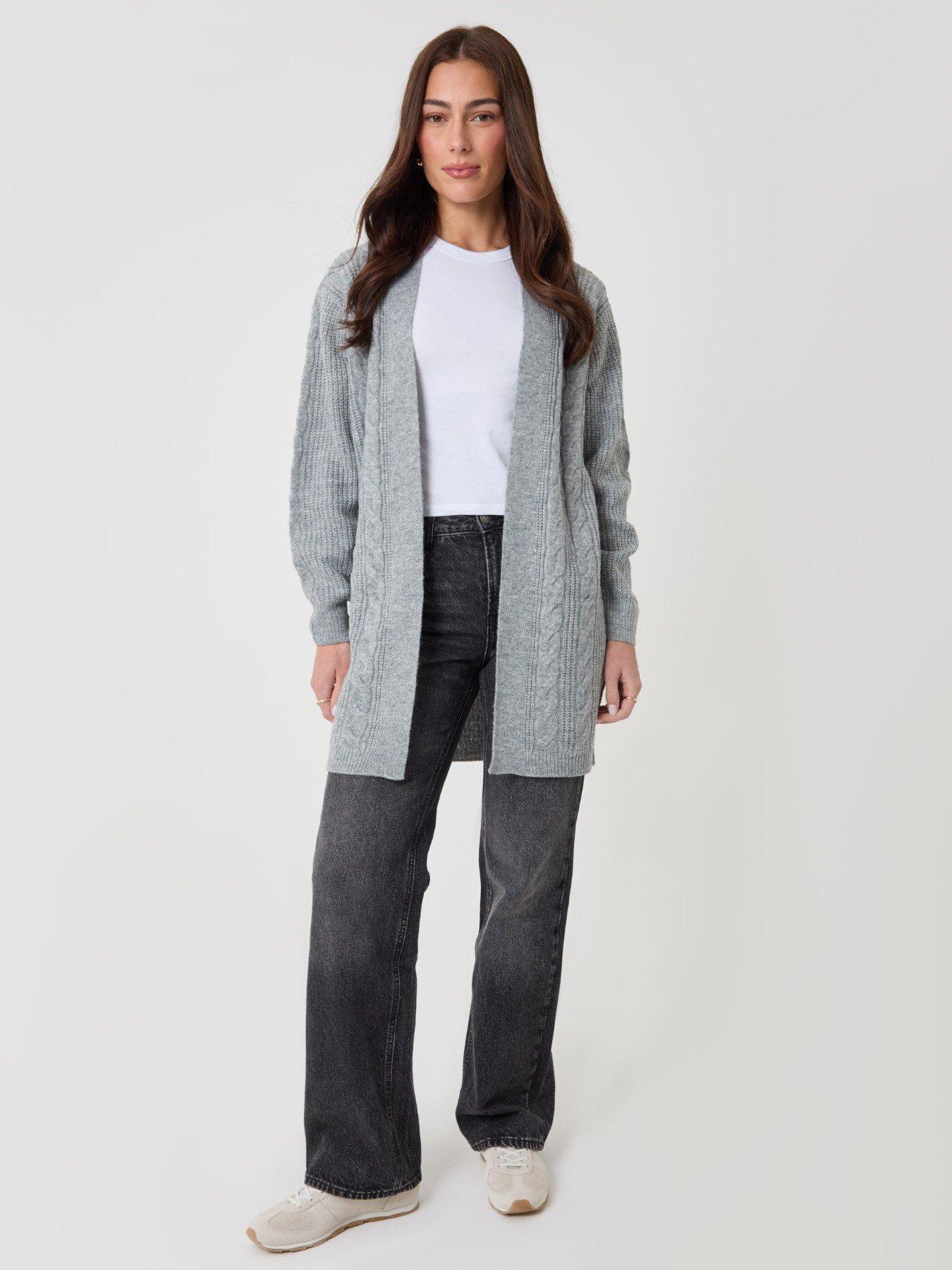 Image 3 of 5 of Threadbare Womens Cable Knit Open Front Cardigan - Grey