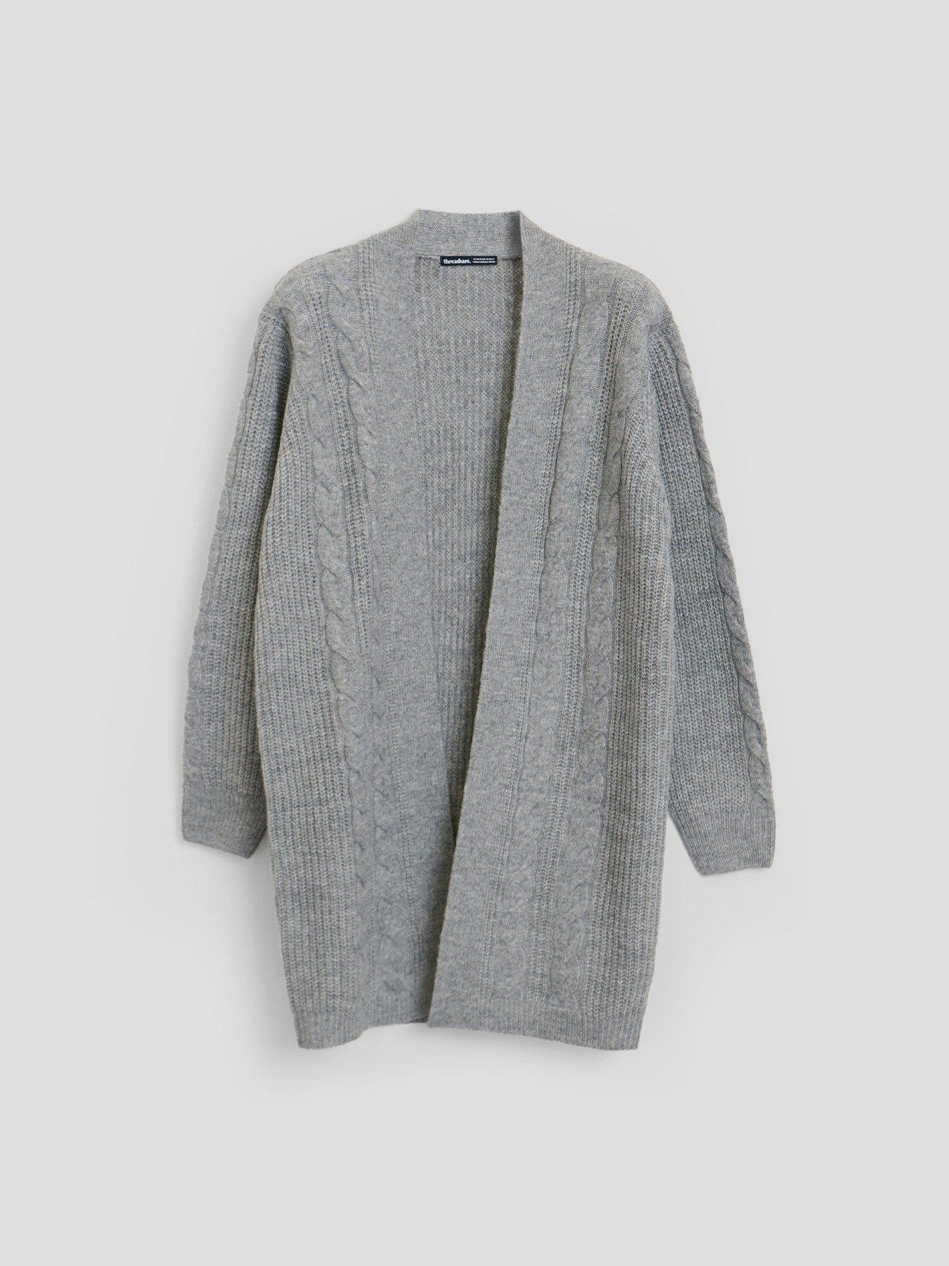 Image 5 of 5 of Threadbare Womens Cable Knit Open Front Cardigan - Grey