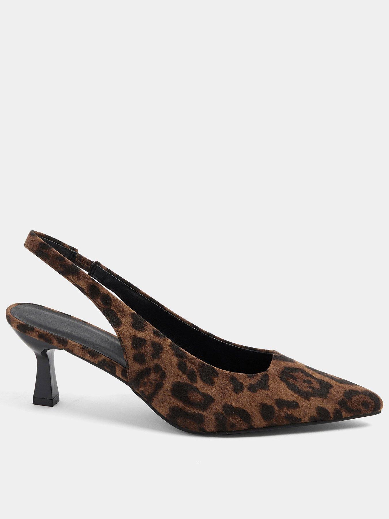 Yours Curve Extra Wide Fit Slingback Leopard Heels - Brown