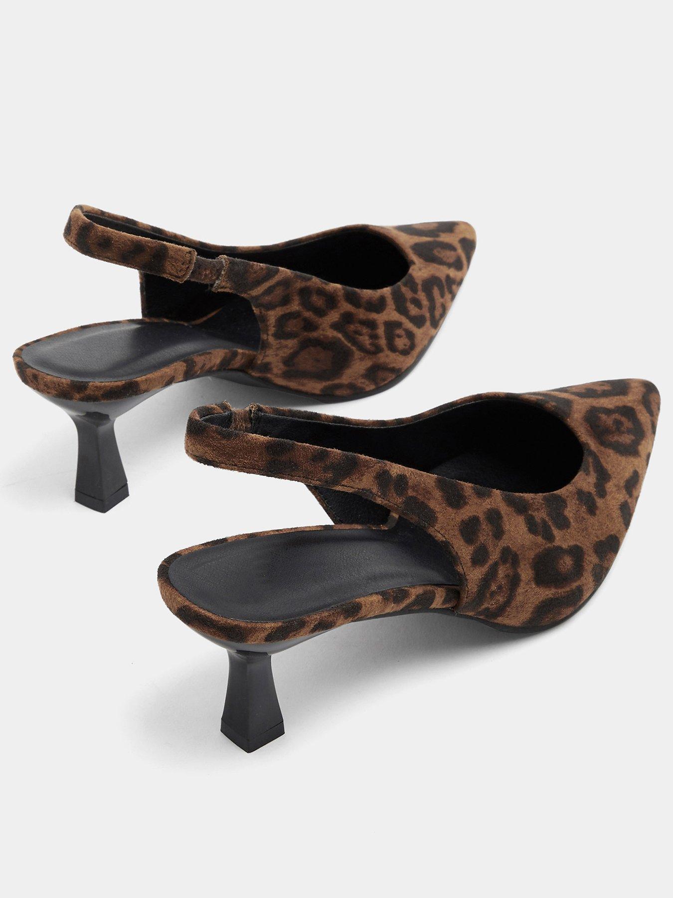 Image 3 of 4 of Yours Curve Extra Wide Fit Slingback Leopard Heels - Brown