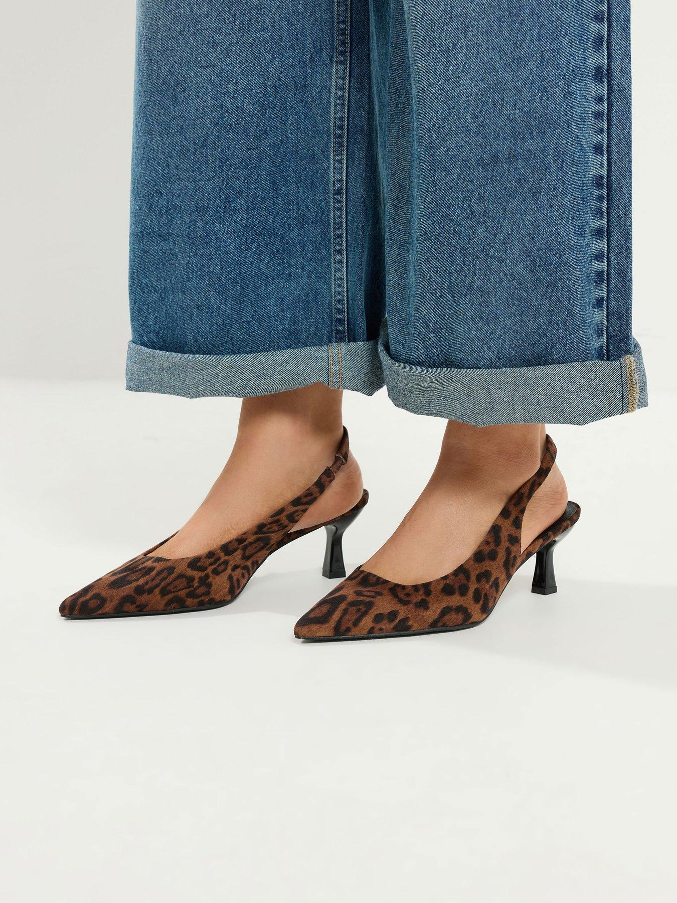 Image 4 of 4 of Yours Curve Extra Wide Fit Slingback Leopard Heels - Brown