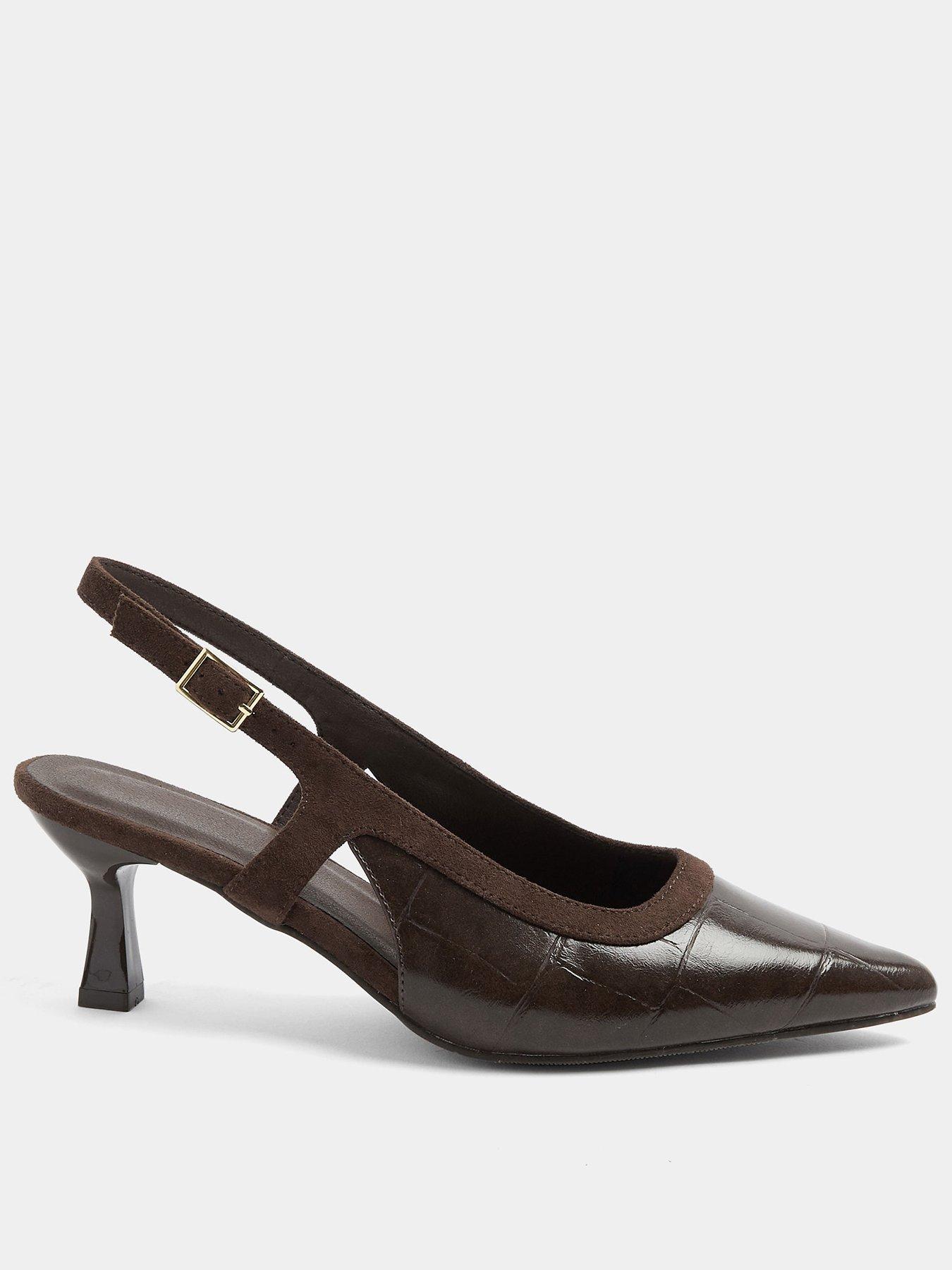 Yours Curve Extra Wide Fit Croc Slingback Heel - Brown