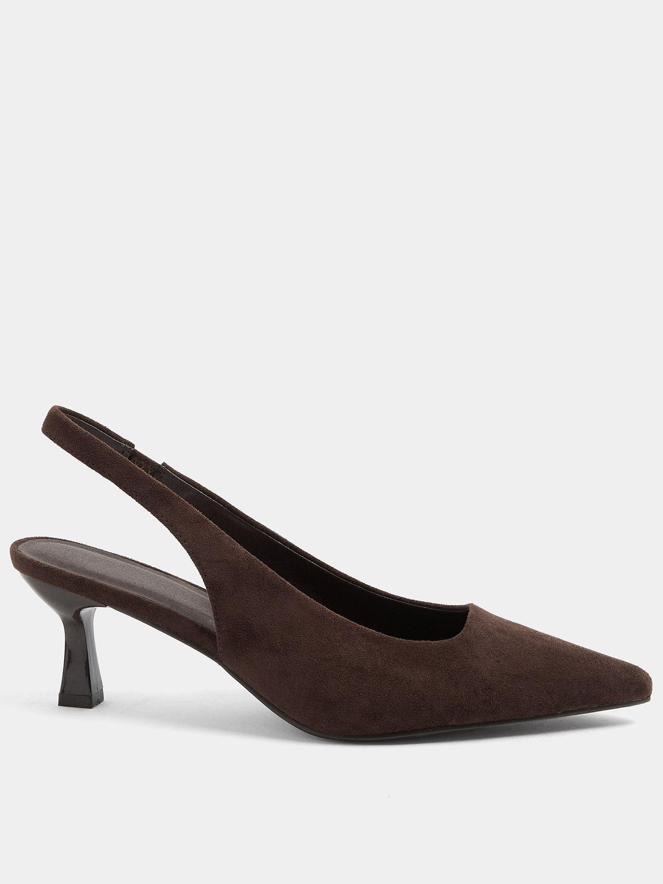 Yours Curve Women's Faux Suede Slingback Heels Wide Fit - Chocolate Brown