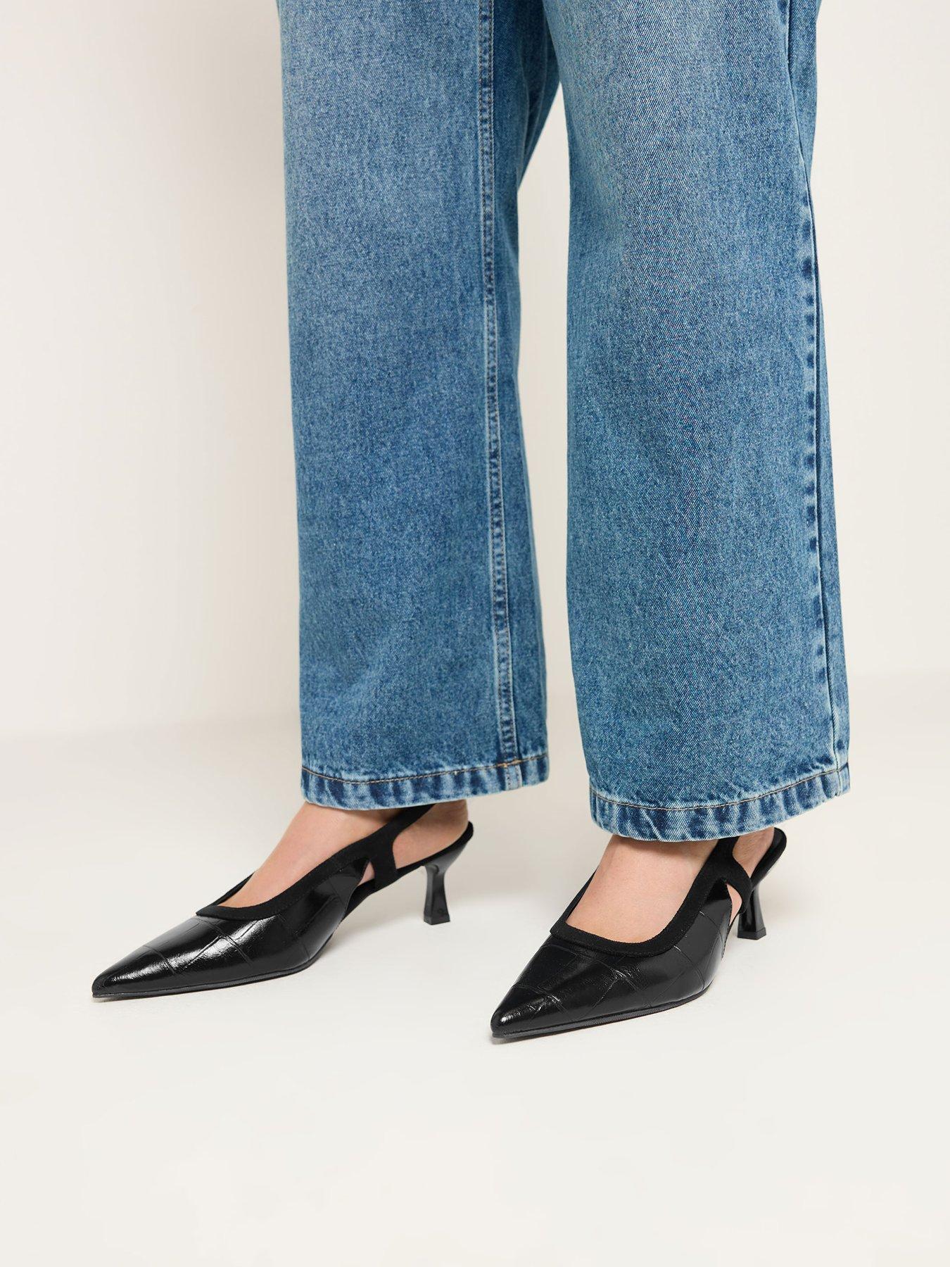 Image 4 of 4 of Yours Curve Wide Fit Croc Slingback Heel - Black