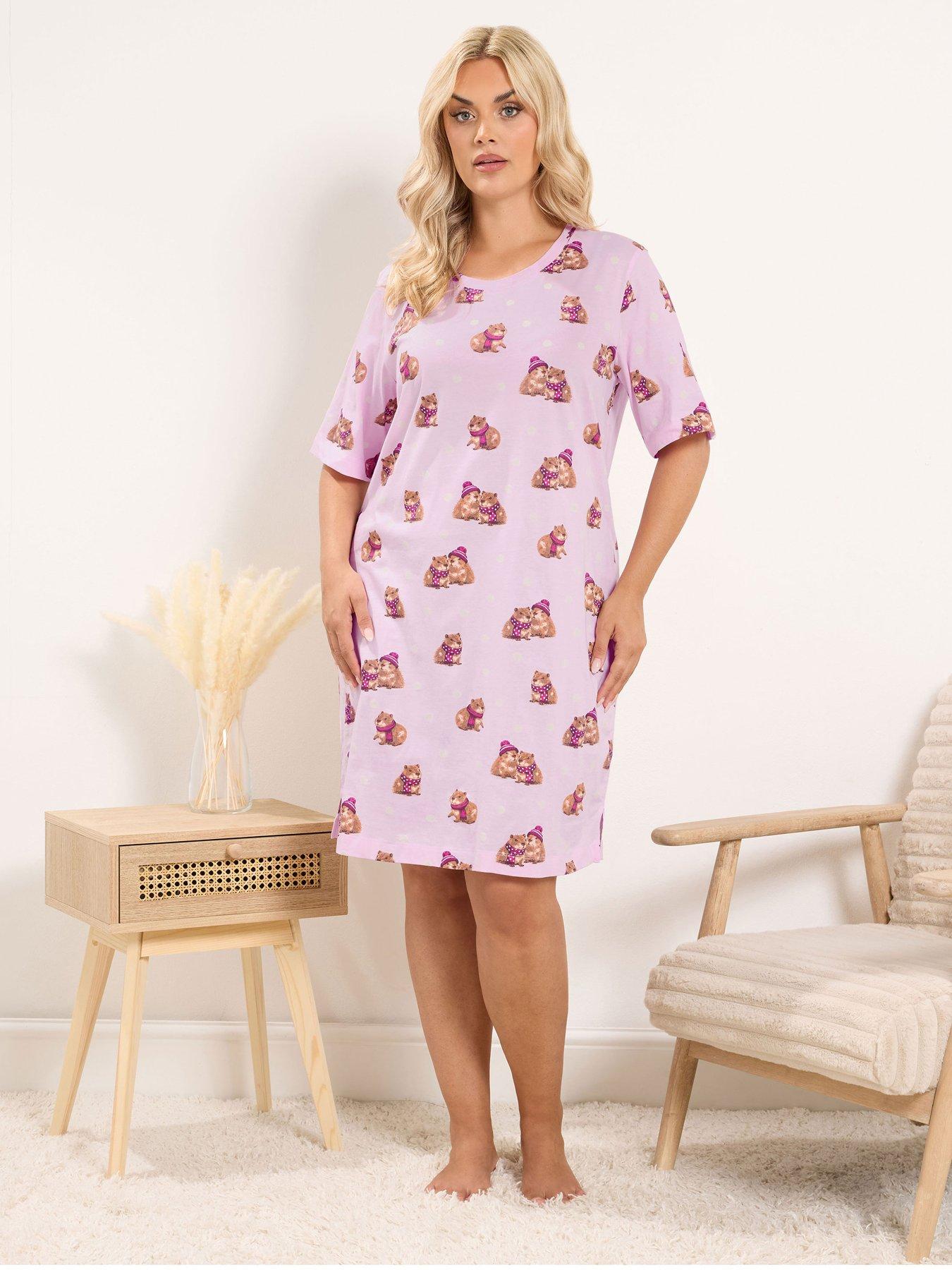 Yours Women's Curve Pink Polka Dot Capybara Nightdress - Pink