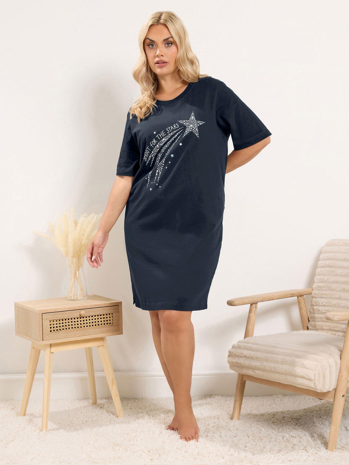 Yours Women's Curve Stars Side Split Nightdress - Navy