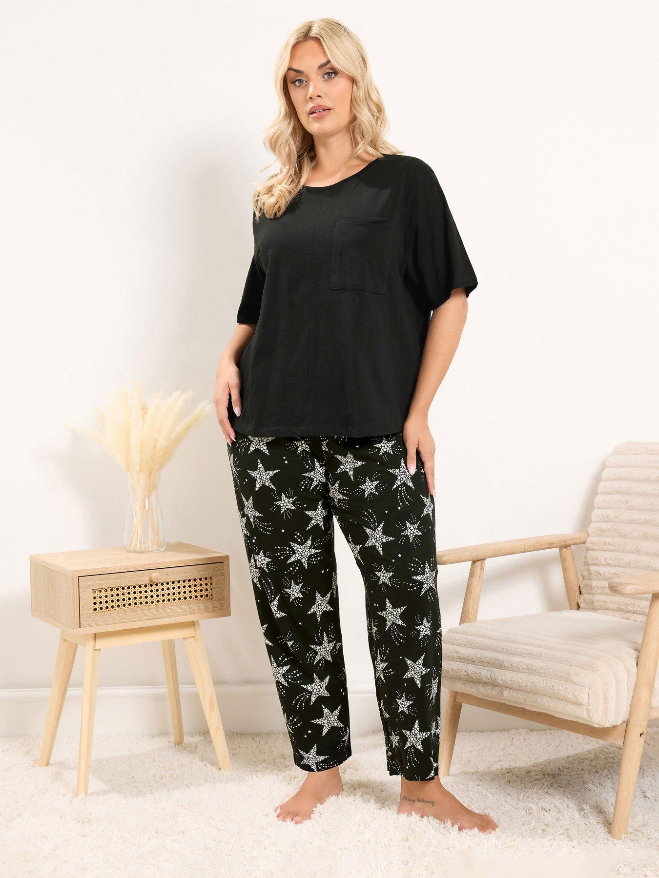 Yours Curve Short Sleeve Wide Leg Pj Set - Black