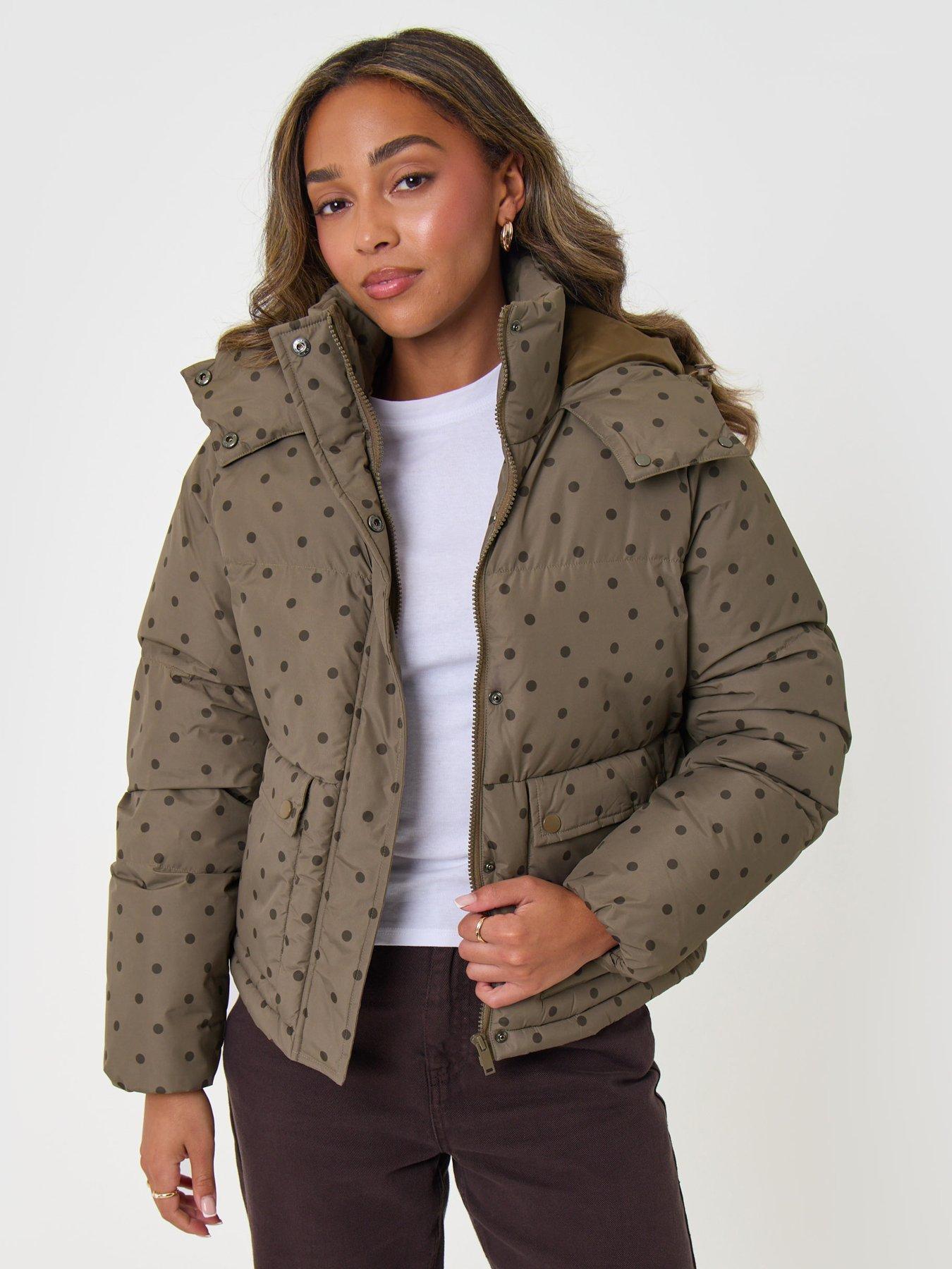 Image 1 of 4 of Threadbare Womens Printed Padded Hooded Puffer Coat - Brown