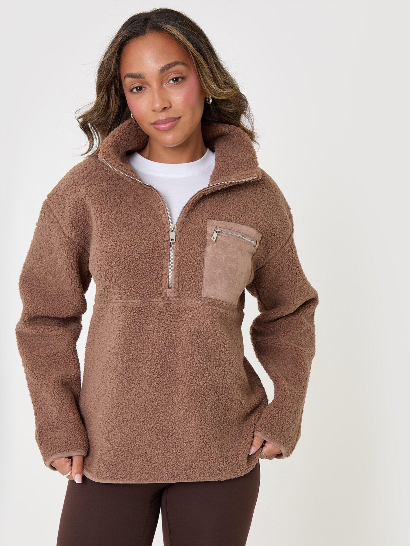 Image 1 of 6 of Threadbare Half Zip Borg Fleece In Mink Brown