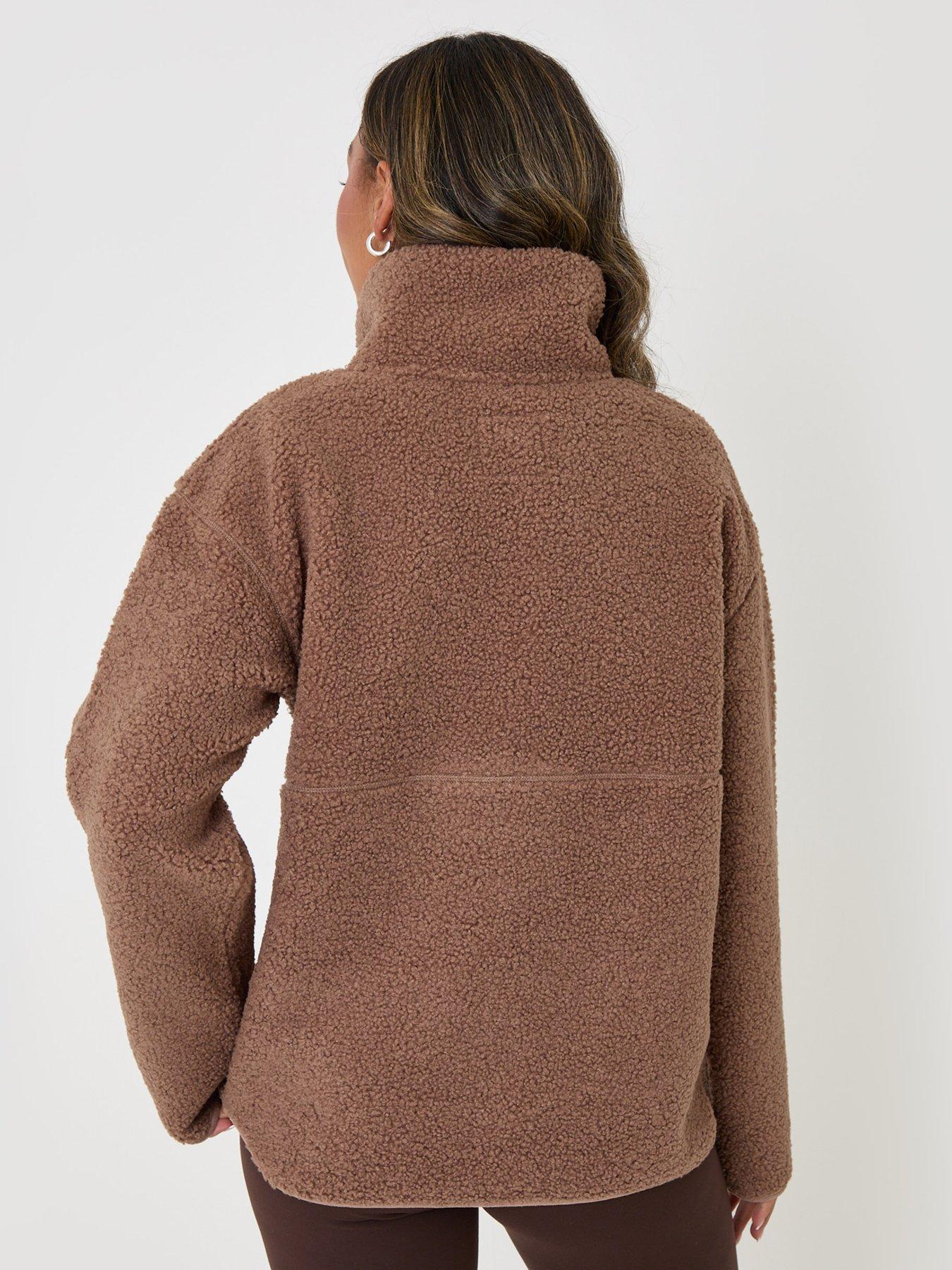 Image 2 of 6 of Threadbare Half Zip Borg Fleece In Mink Brown
