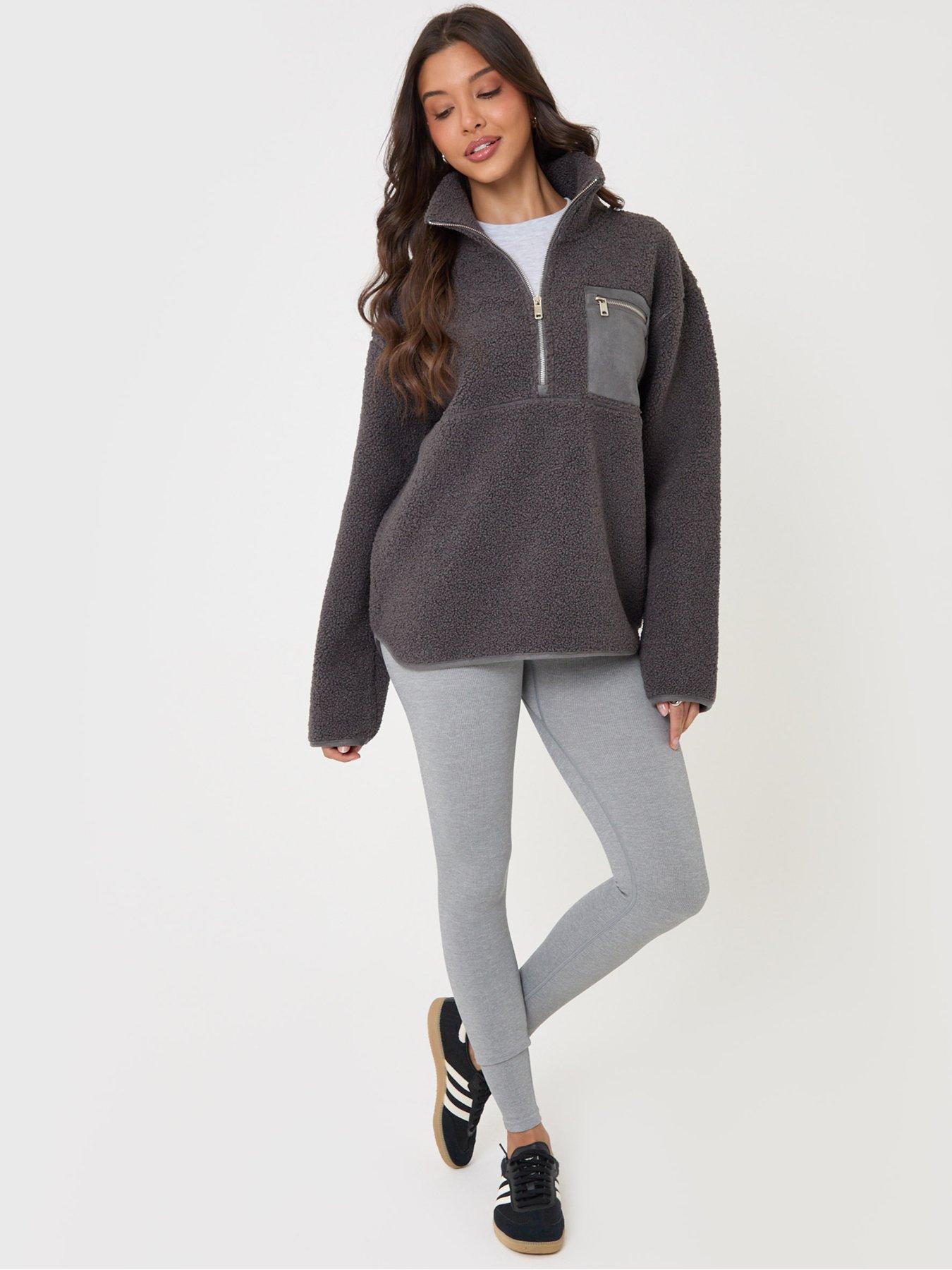 Image 3 of 7 of Threadbare Womens Half-Zip Borg Fleece High Collar Zip Pocket - Grey