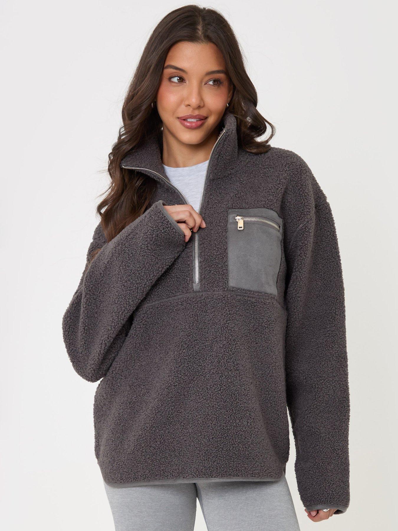 Image 5 of 7 of Threadbare Womens Half-Zip Borg Fleece High Collar Zip Pocket - Grey