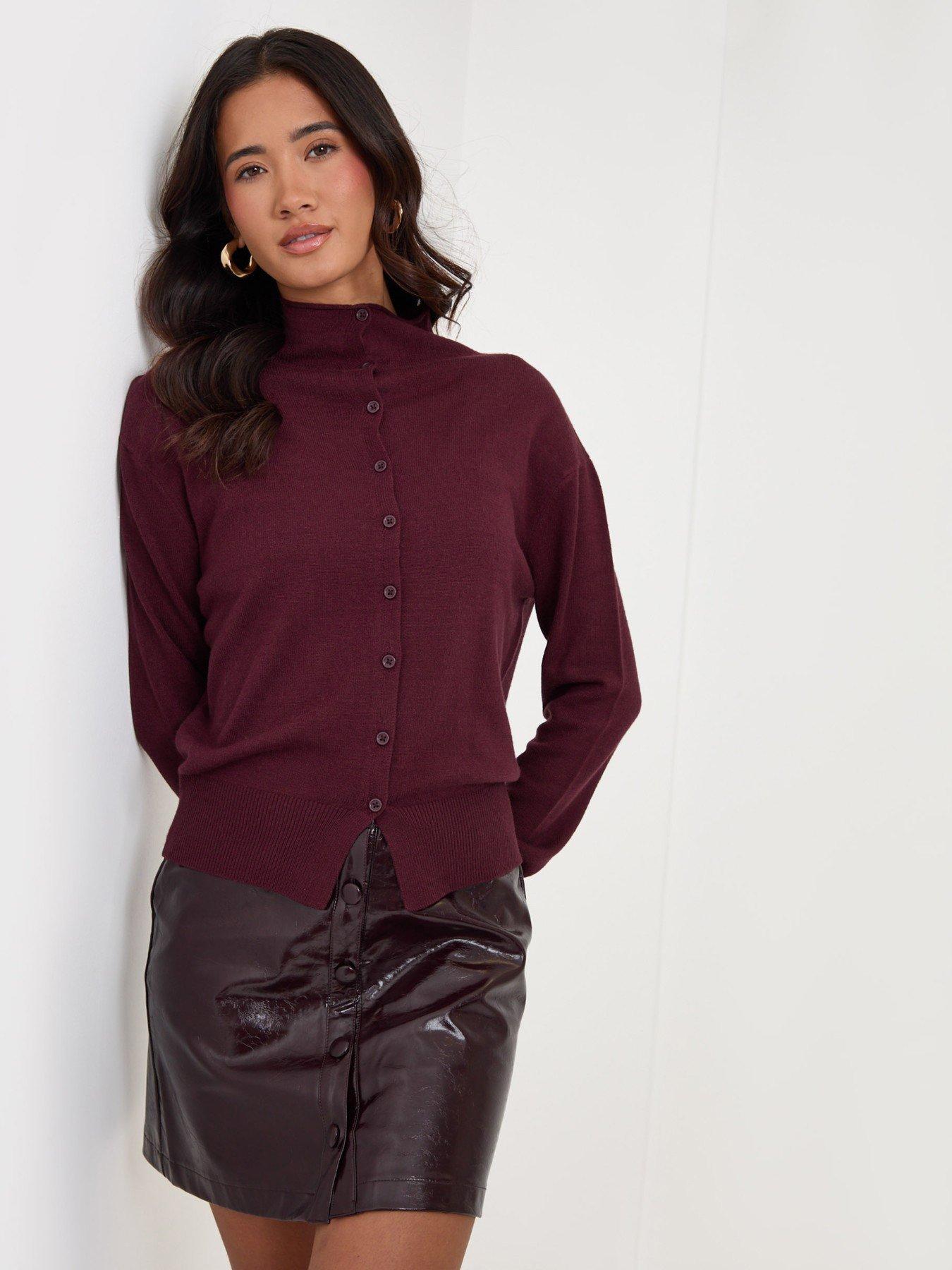 Image 1 of 5 of Threadbare Faux Leather Button Front Mini Skirt In Plum