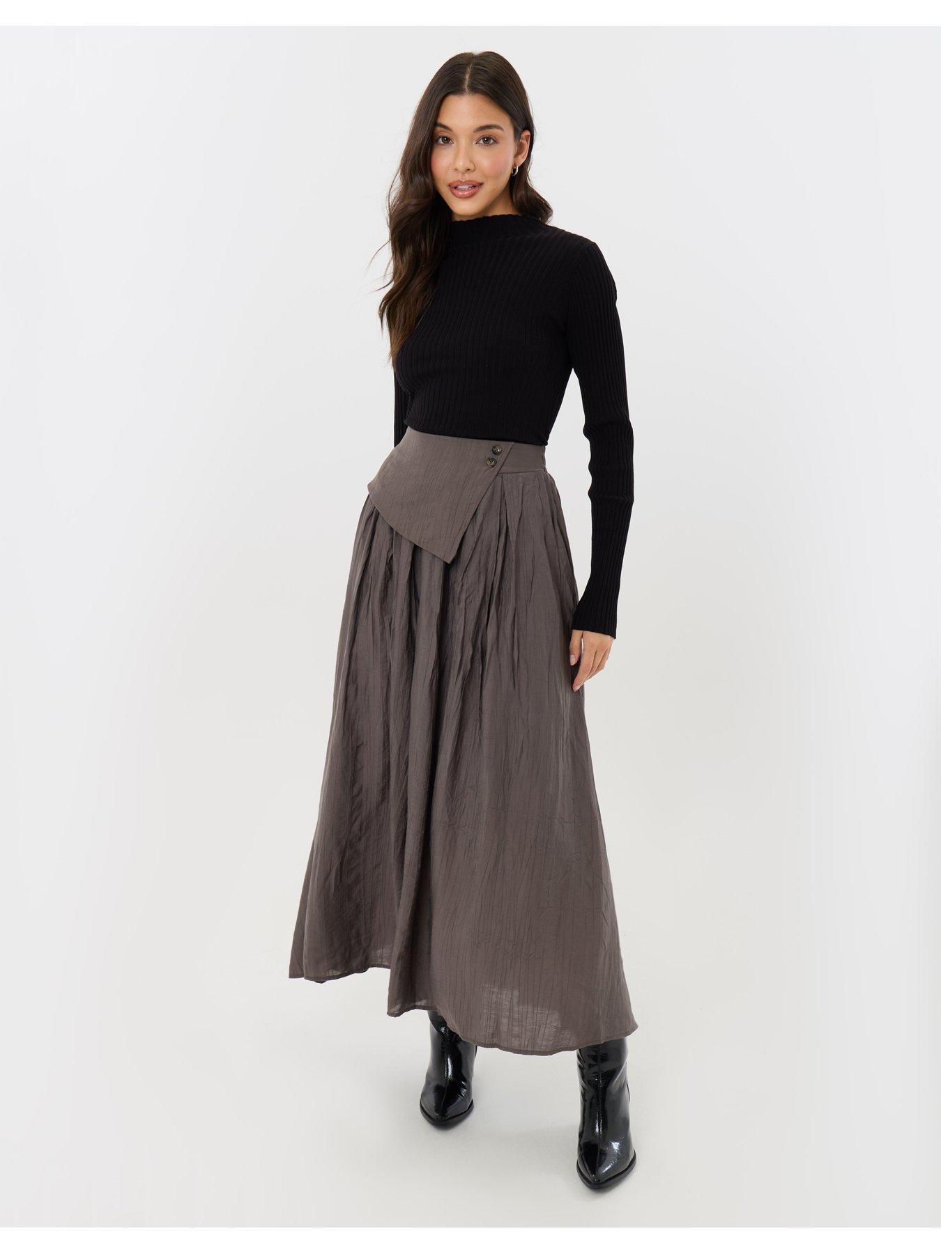 Image 3 of 4 of Threadbare Envelope Waist Midaxi Skirt In Grey