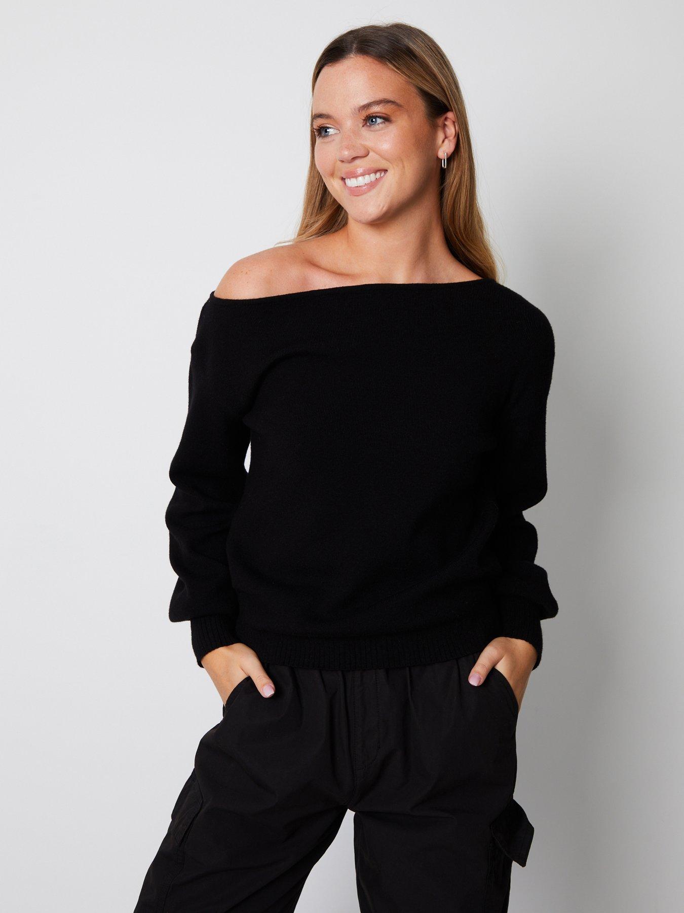 Image 1 of 4 of Threadbare Soft Slash Neck Jumper In Black