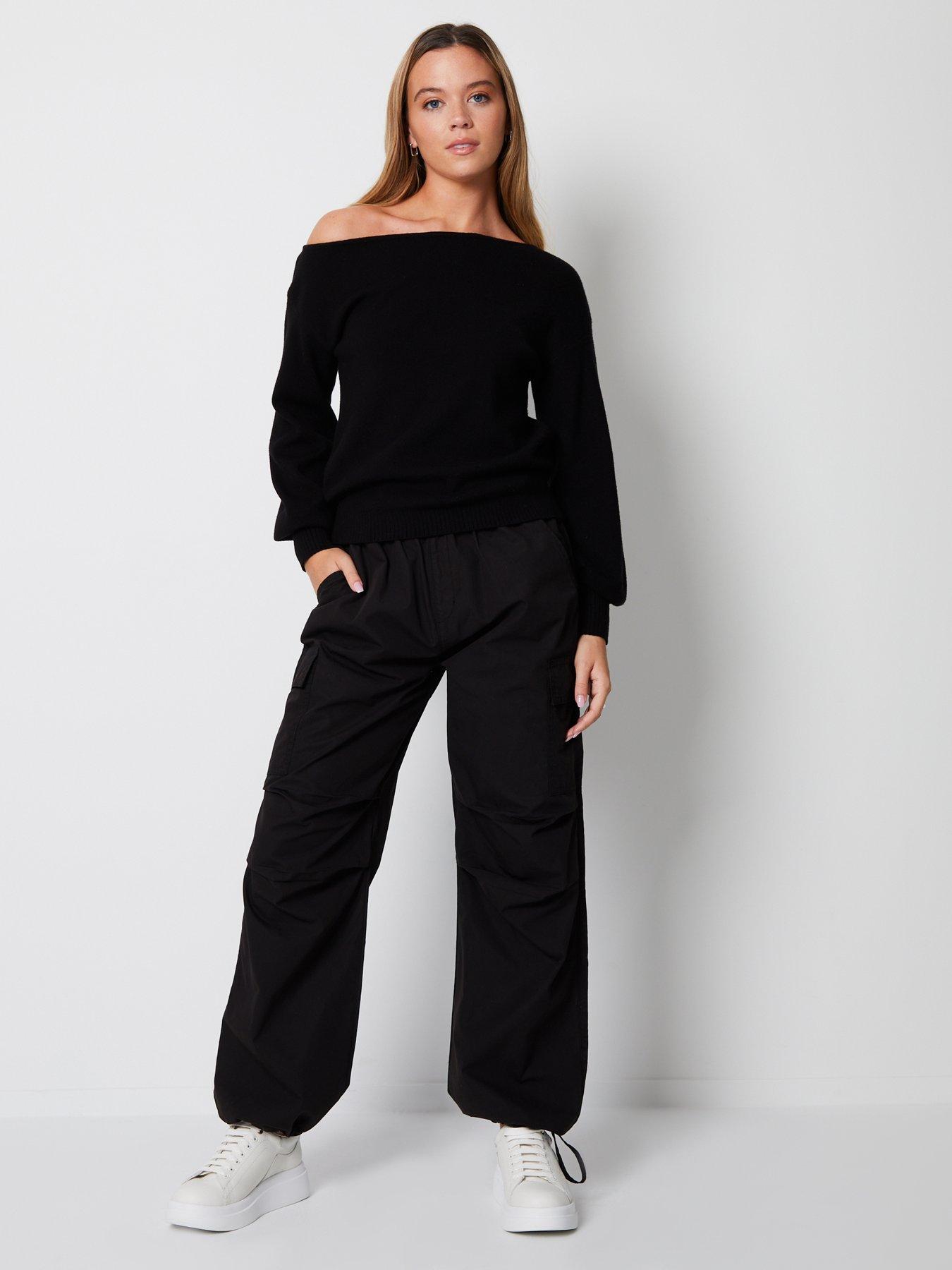 Image 3 of 4 of Threadbare Soft Slash Neck Jumper In Black