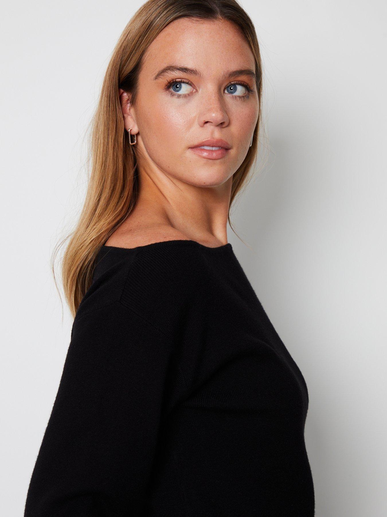 Image 4 of 4 of Threadbare Soft Slash Neck Jumper In Black