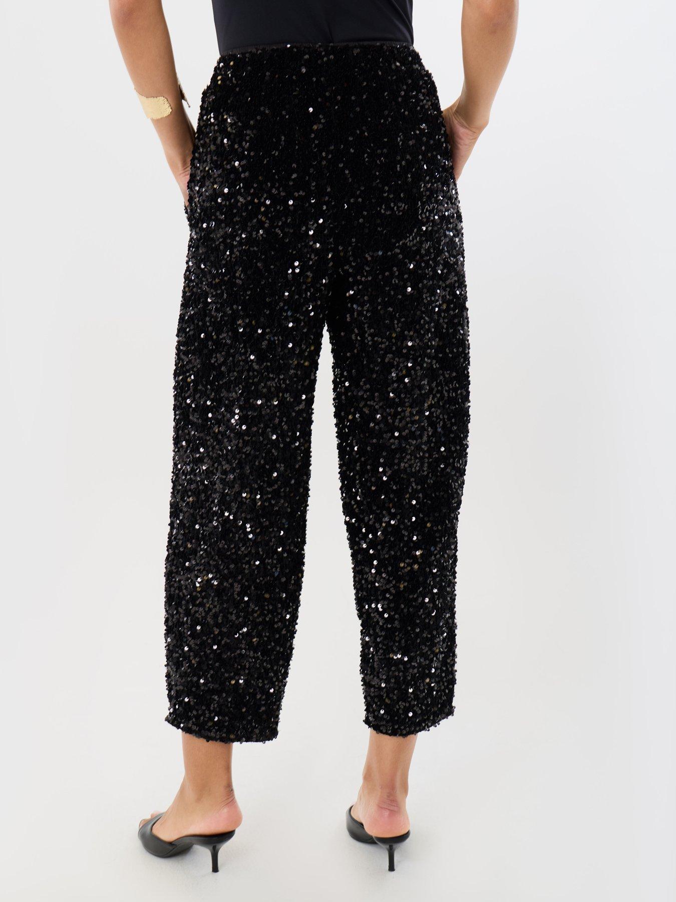 Image 2 of 4 of Threadbare Womens High Waisted Sequin Straight Leg Trousers - Black