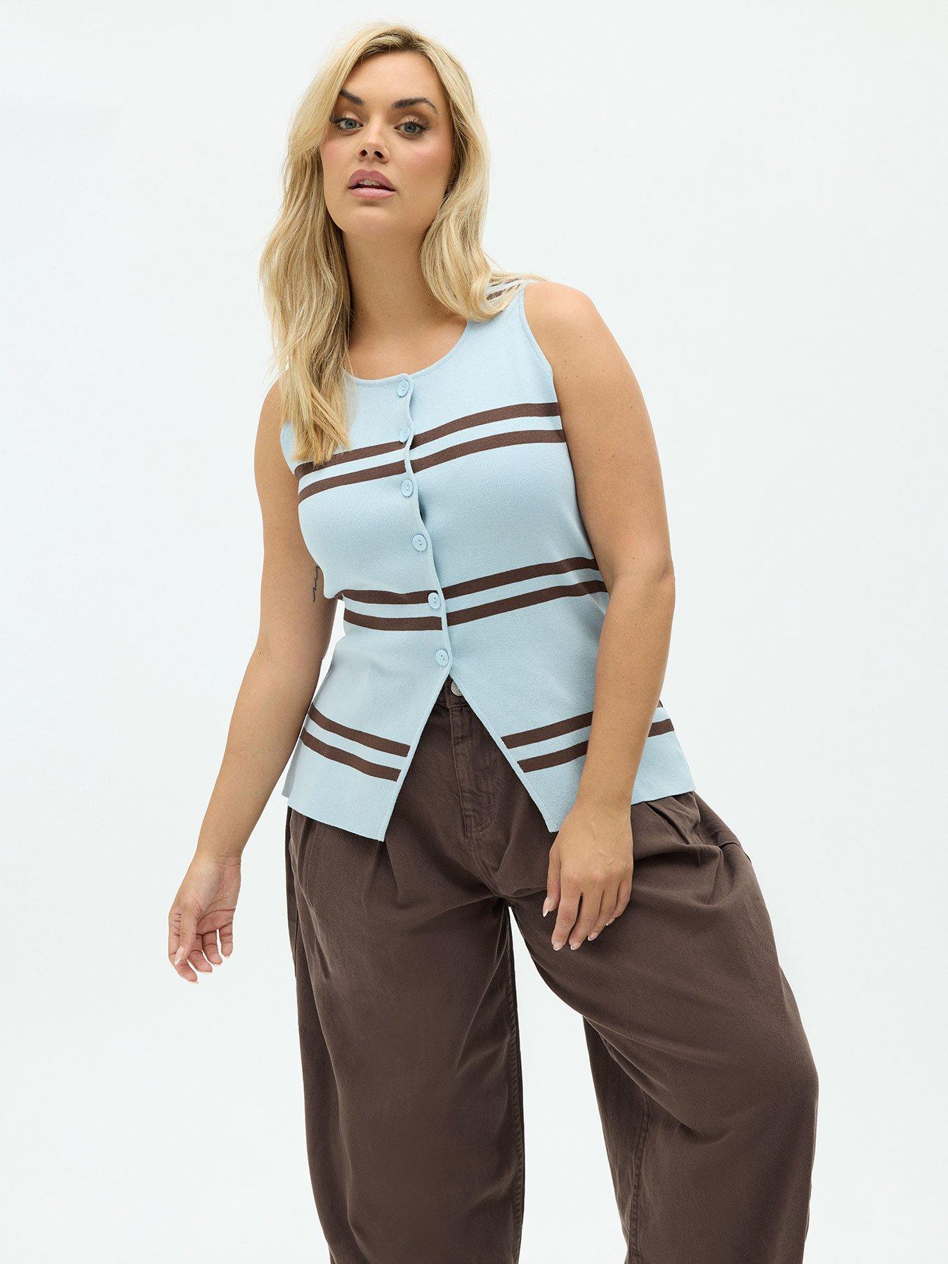Image 1 of 4 of Yours Curve Stripe Waistcoat
