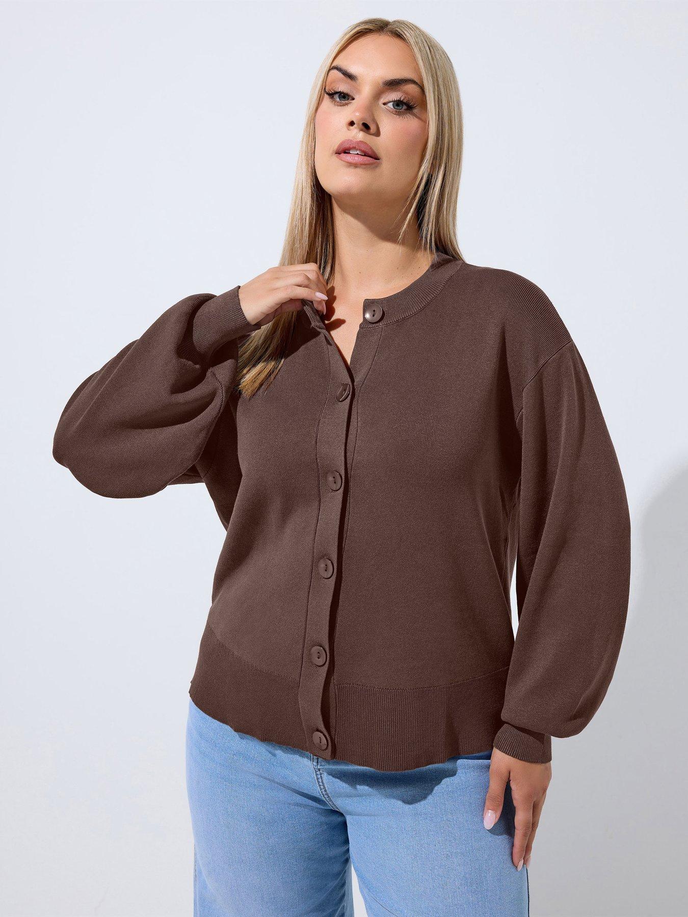 Yours Curve Balloon Sleeve Cardigan - Brown