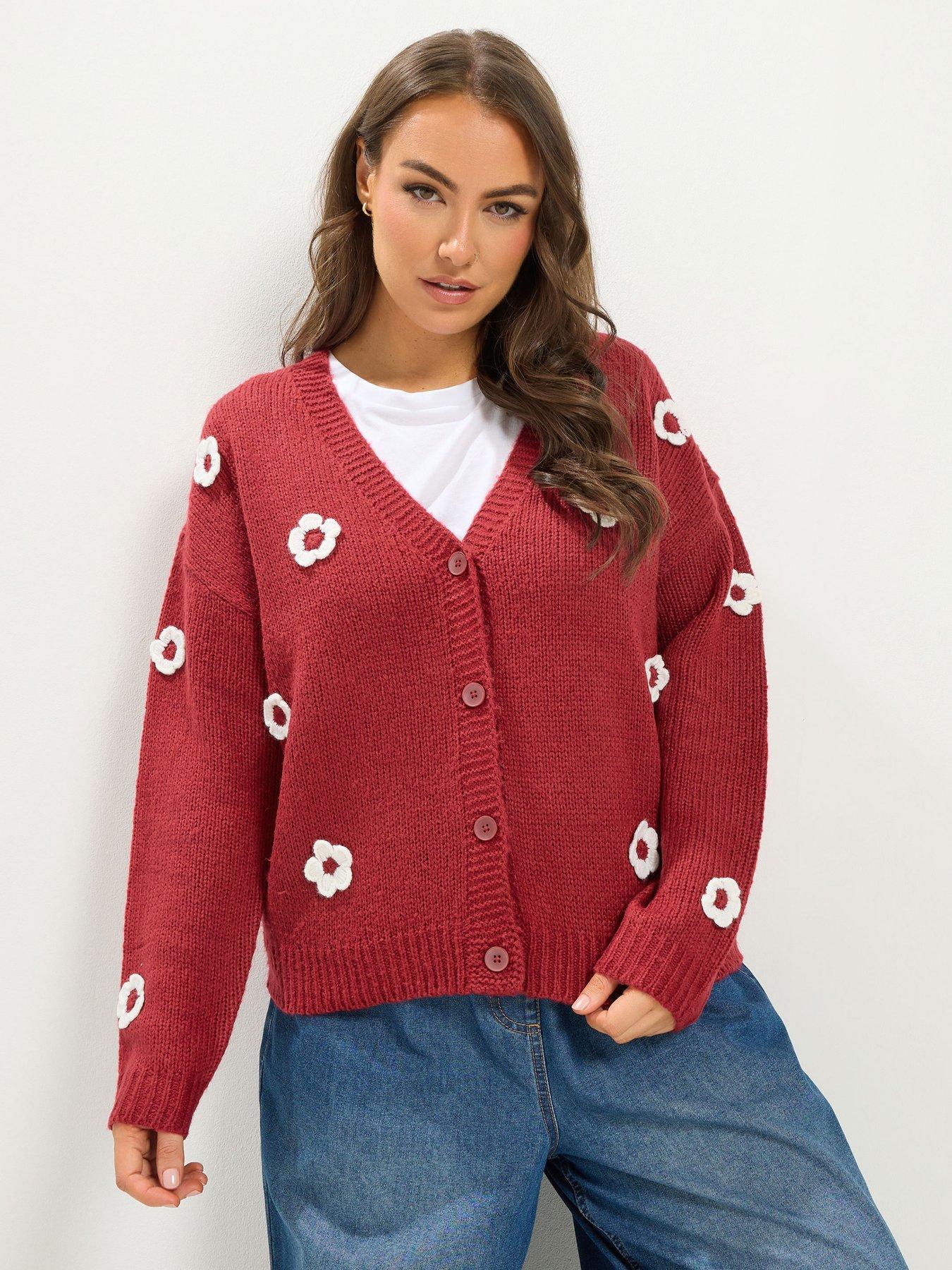 Yours Curve Applique Floral Cardigan Grey