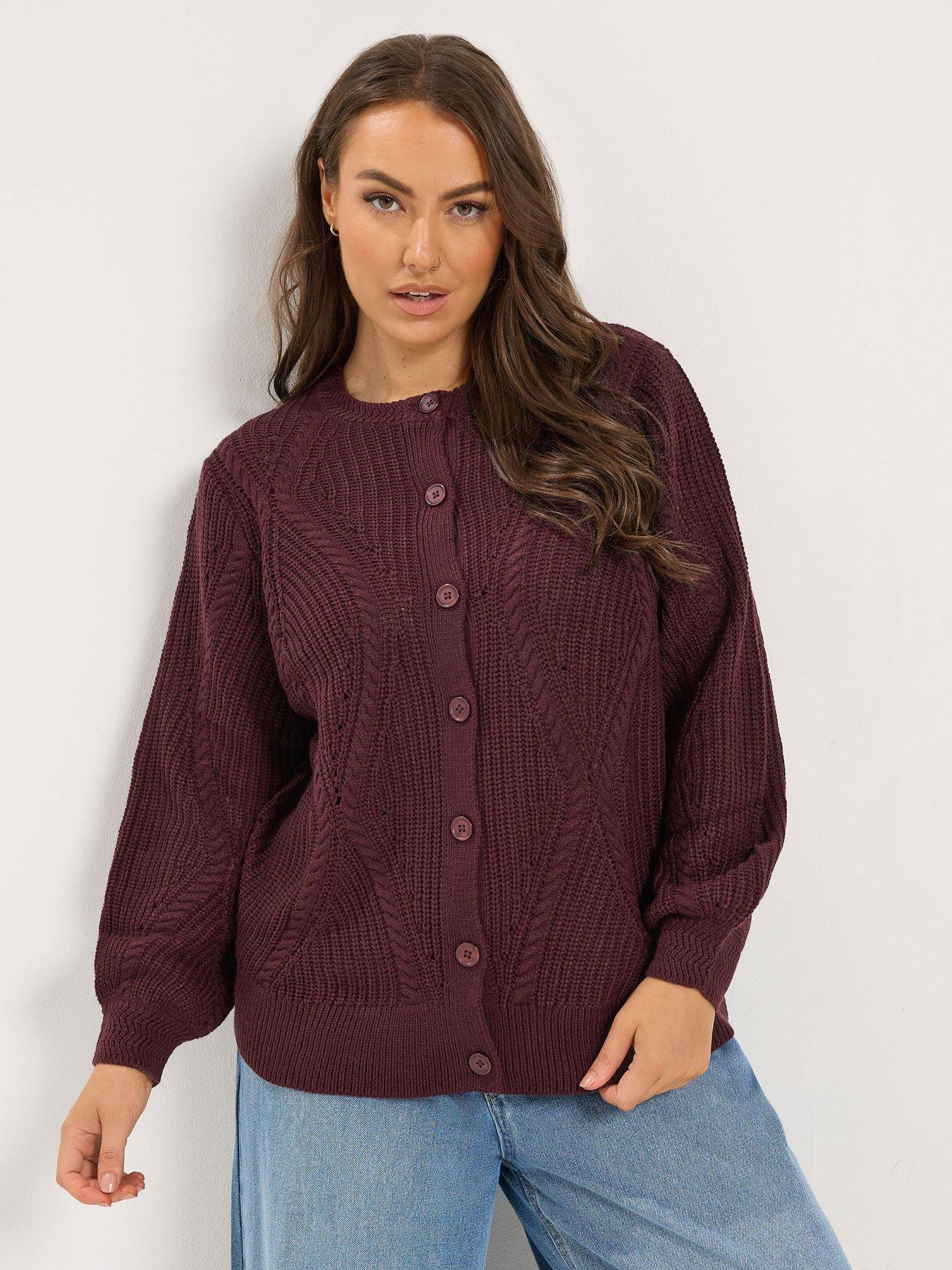 Yours Curve Pointelle Knit Cardigan - Red