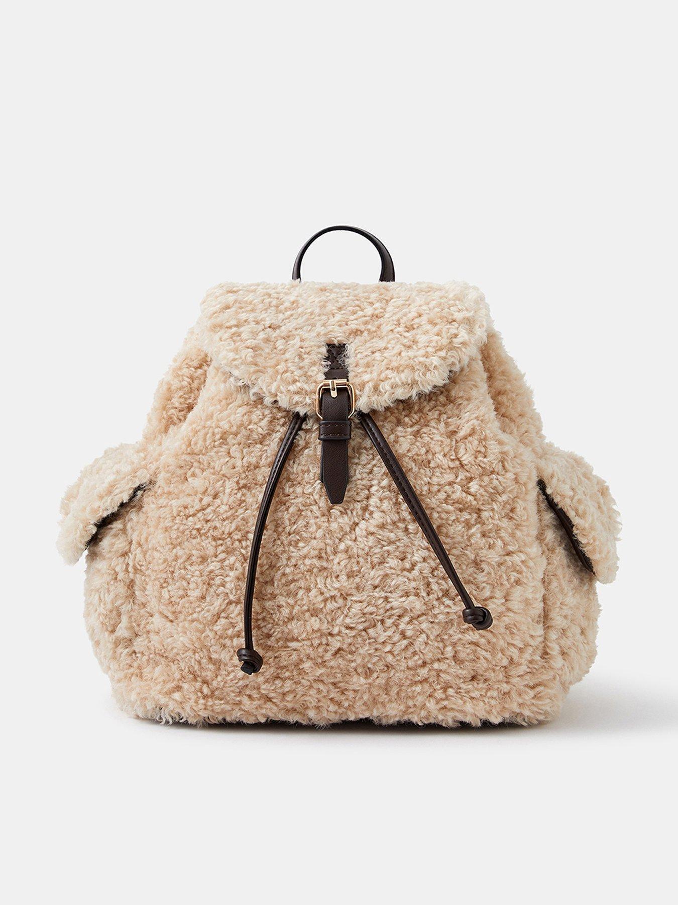 Accessorize Shearling Drawstring Backpack - Cream