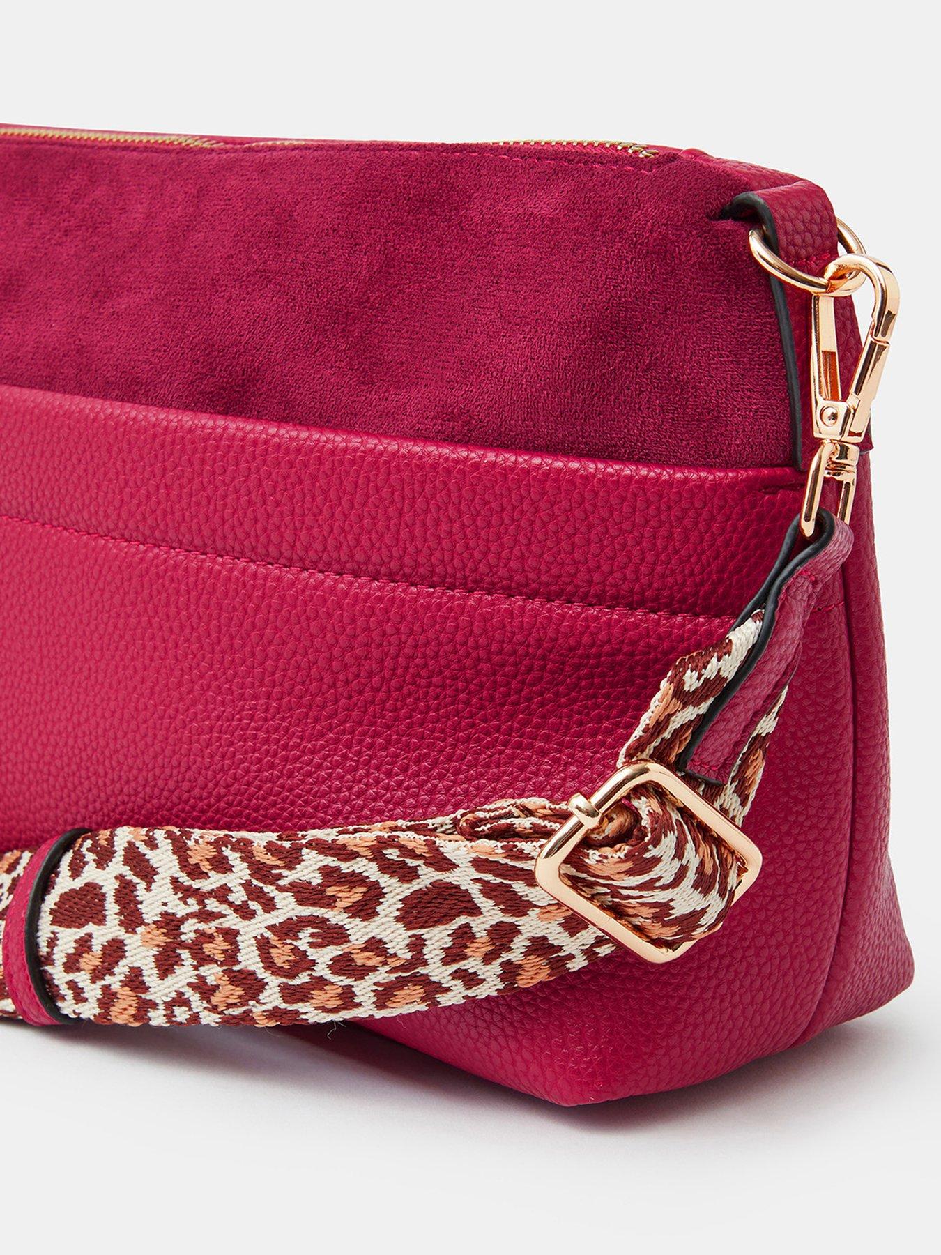 Image 4 of 5 of Accessorize Womens Cristina Leopard Strap Crossbody Bag - Red