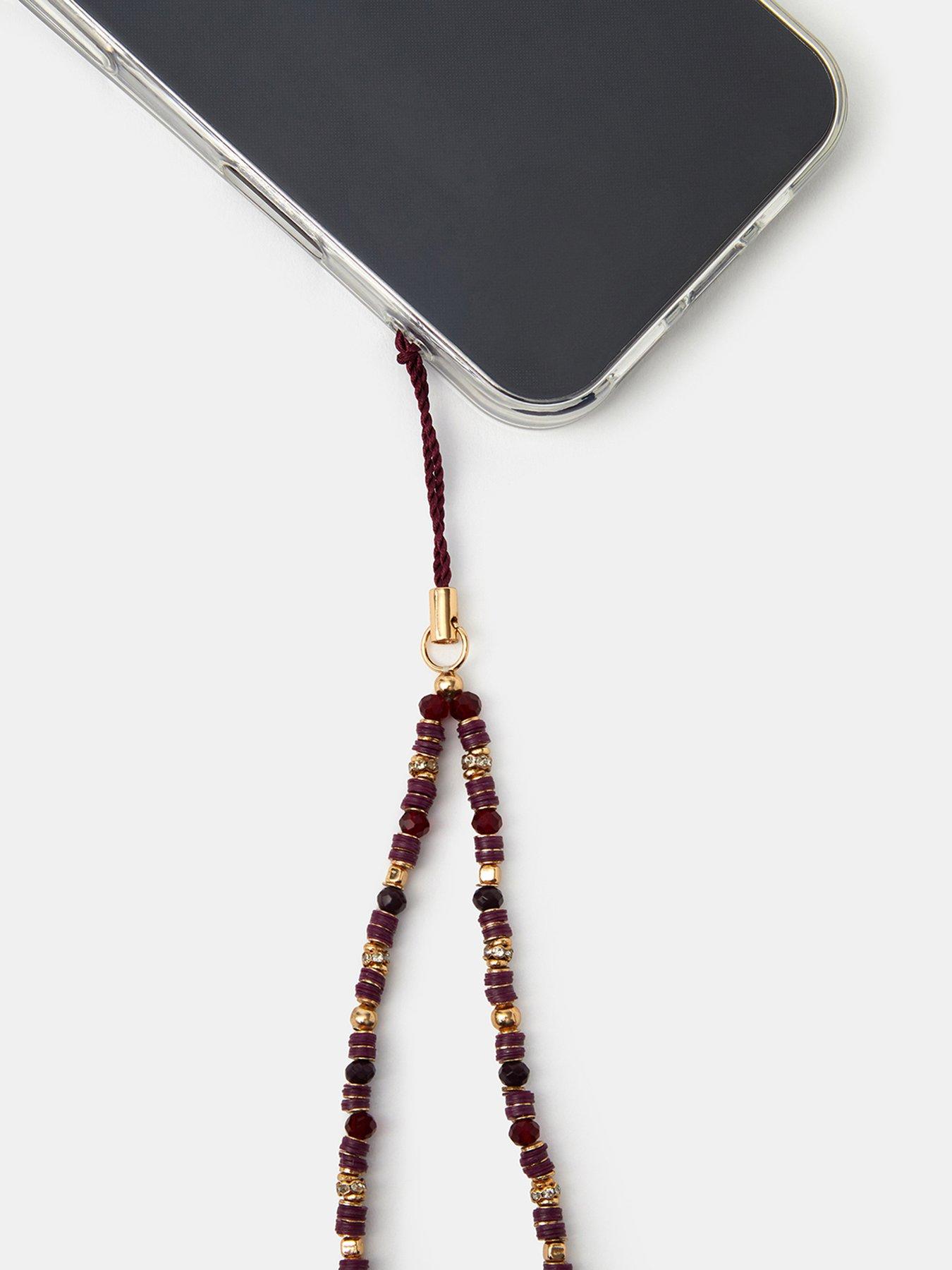 Image 3 of 3 of Accessorize Womens Beaded Gold-Tone Phone Charm - Red