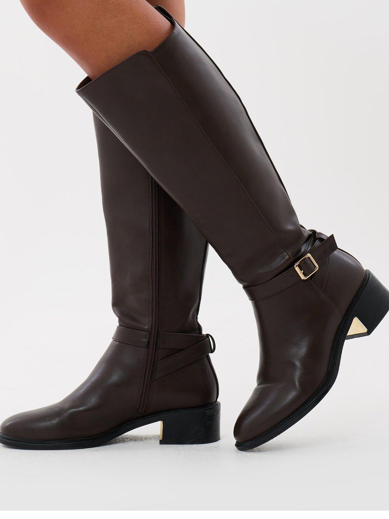 Image 1 of 5 of Threadbare Womens Faux Leather Side Zip Buckle Riding Boots - Brown