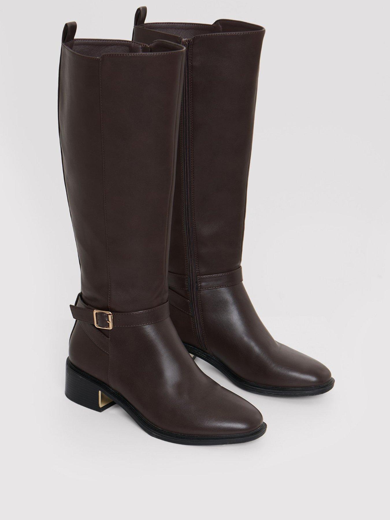 Image 2 of 5 of Threadbare Womens Faux Leather Side Zip Buckle Riding Boots - Brown